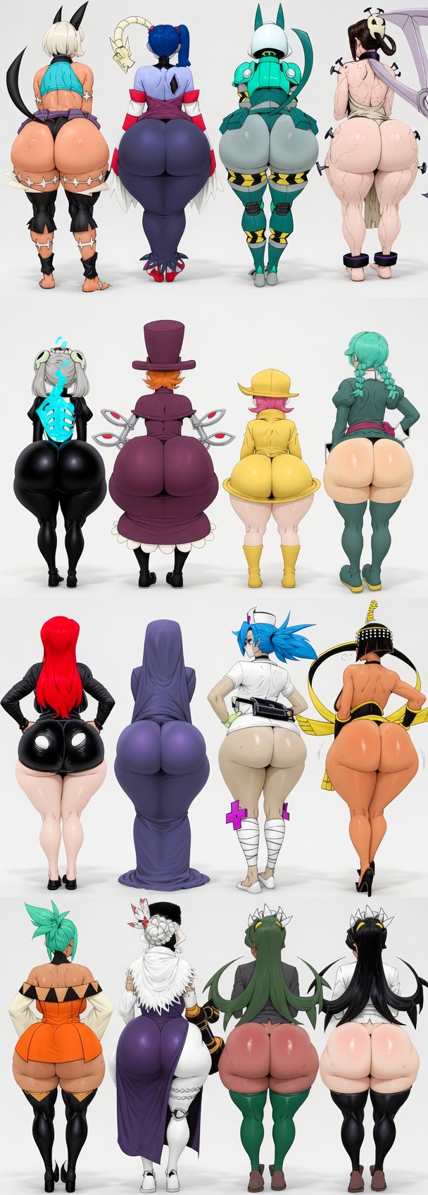 ai generated, annie (skullgirls), artist request, ass, big ass, black dahlia, bloody marie, blunt bangs, bob cut, carol (skullgirls), cerebella, double (skullgirls), egyptian, eliza (skullgirls), filia (skullgirls), fukua (skullgirls), huge ass, nadia fortune, painwheel, parasoul, peacock (skullgirls), robo-fortune, short hair, skullgirls, squigly, take your pick, umbrella (skullgirls), valentine (skullgirls)