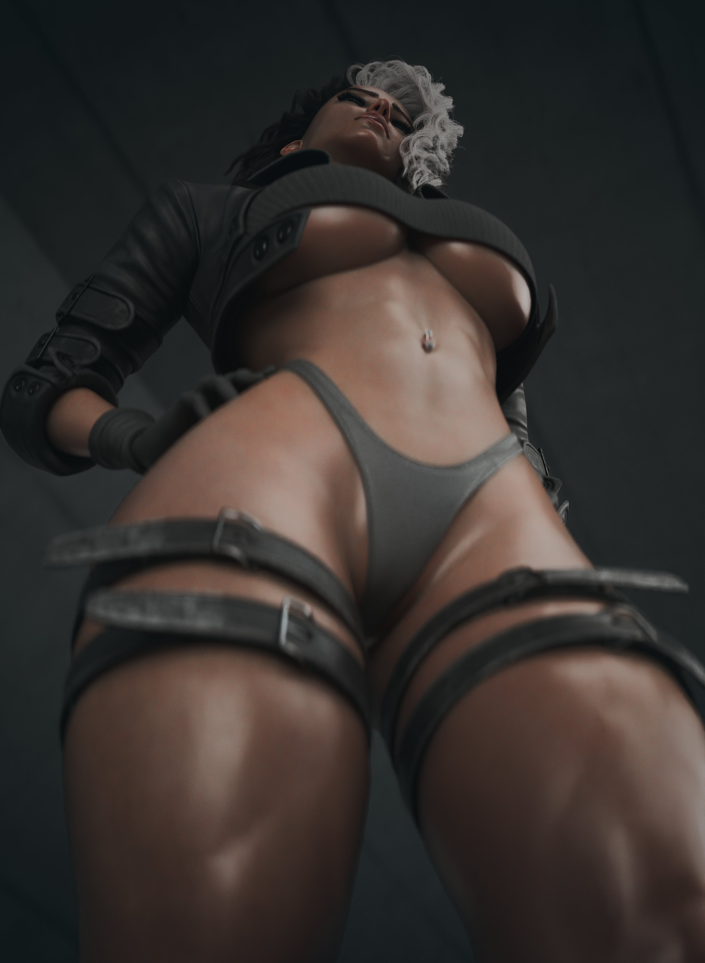 1girls, female only, from below, kisxsfm, marvel, muscular female, rogue (x-men), standing, toned female