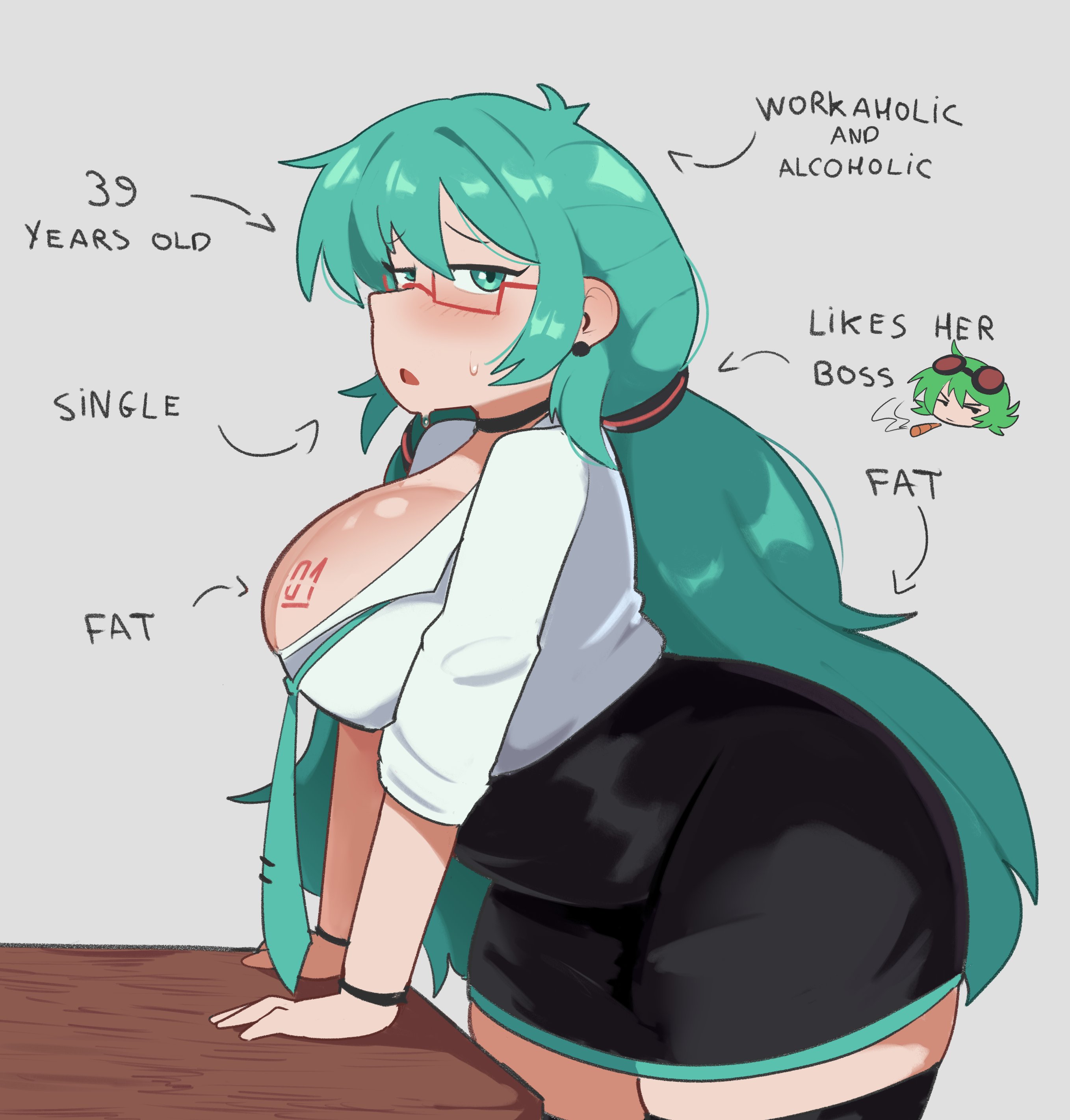 1girl, 1girls, abstractpurple (artist), aged up, ass, big ass, big breasts, blue hair, braided hair, breasts, fat ass, female, gumi, hatsune miku, skirt, solo, solo female, tagme, thick thighs, thighs, vocaloid