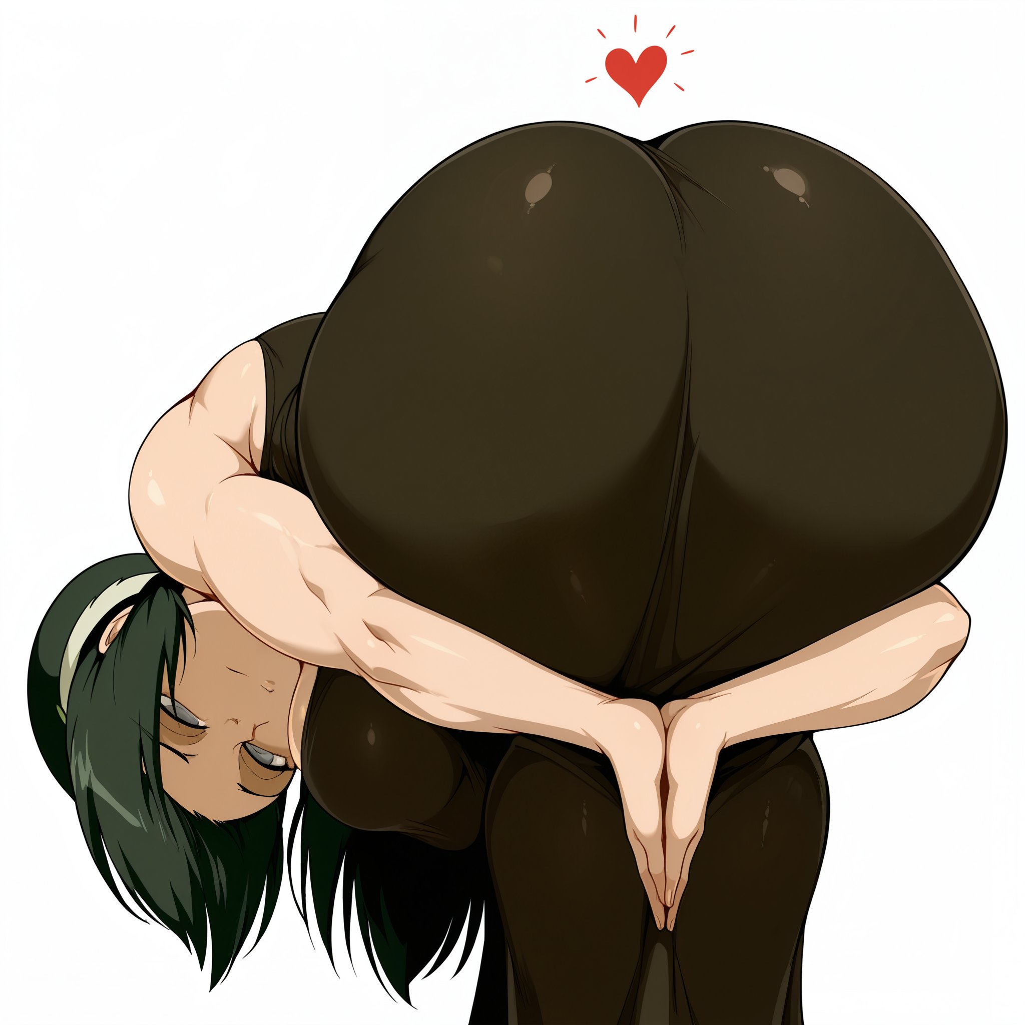1girls, aged up, ai generated, apis mellifera, ass, avatar the last airbender, bending over, black hair, large ass, praise da booty (meme), toph bei fong, white background
