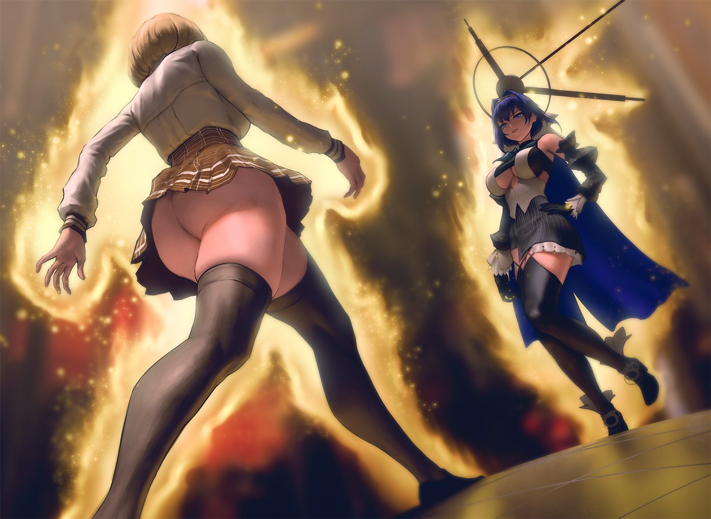 2girls, ass, big ass, big breasts, black hair, blonde hair, breasts, cleavage, clothed, female, female focus, female only, full body, fully clothed, hololive, hololive english, hololive english -council-, hololive english -promise-, hololive myth, infi mt, jojo reference, large ass, large breasts, meme, multiple females, multiple girls, no panties, ouro kronii, thick thighs, thighhighs, virtual youtuber, watson amelia, youtube, youtuber
