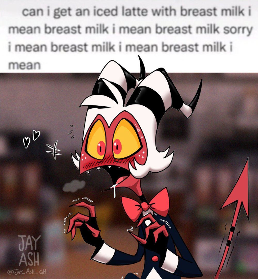 1boy clothed clothing demon drooling erection_under_clothes fully_clothed g-h- helluva_boss horny iced_latte_with_breast_milk jay_ash_(artist) male male_only meme moxxie_(helluva_boss) sirdrunkmann1 solo