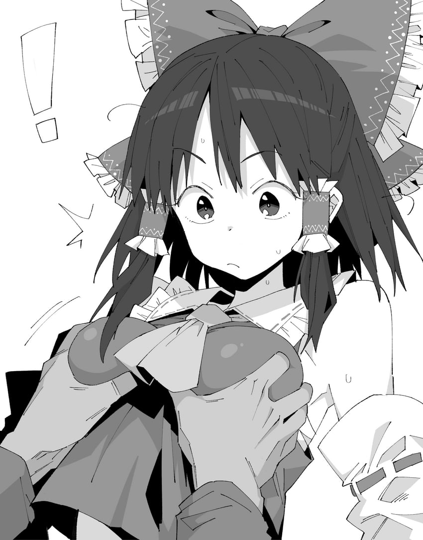 big breasts, boob grab, breasts, grabbing another's breast, henyaan (oreizm), reimu hakurei, surprise breast grab, surprised, tagme, touhou
