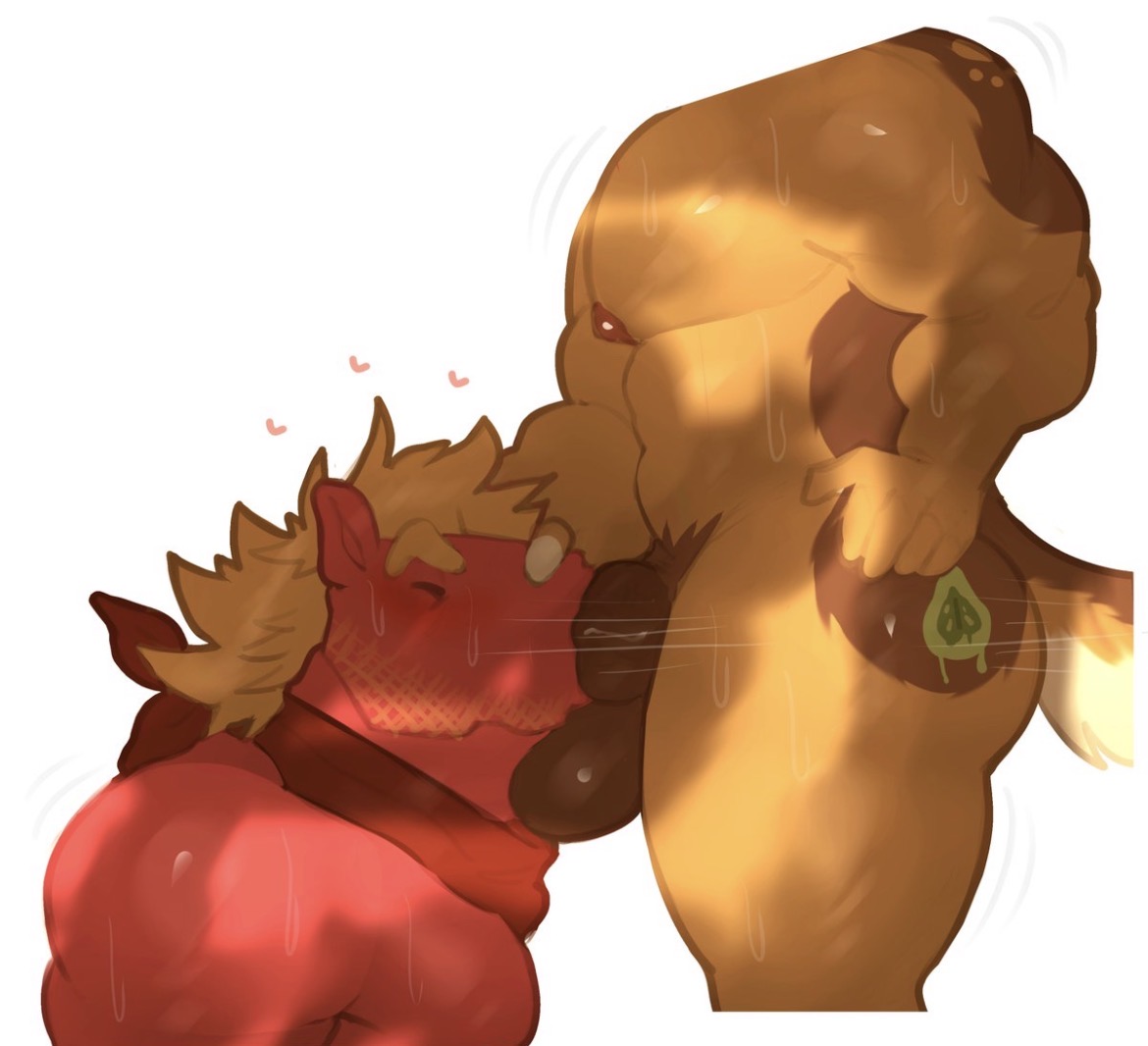 2boys, abs, ass, balls, ballsack, bandana, bandana on neck, bandanna only, beard, beard stubble, big macintosh (mlp), big penis, blowjob, brown hair, brown skin, chase pear, commission, commission art, furry, furry male, furry only, gay, gay male, green eyes, heart, heart symbol, holding partner, holding partner's head, horse, horse penis, horse tail, horsecock, ledange, male only, muscular, muscular male, my little pony, nipples, no background, orange hair, orange skin, pecs, penis, pubic hair, red skin, sucking, sucking penis, unicorn horn, yaoi