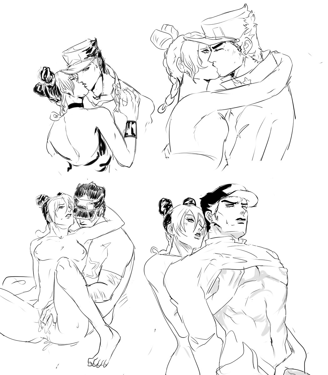 1boy, 1girls, age difference, depressed dilf, dilf, father and daughter, female, incest, jojo's bizarre adventure, jolyne kujo, jotaro kujo, male, male/female, stone ocean, tagme, white background