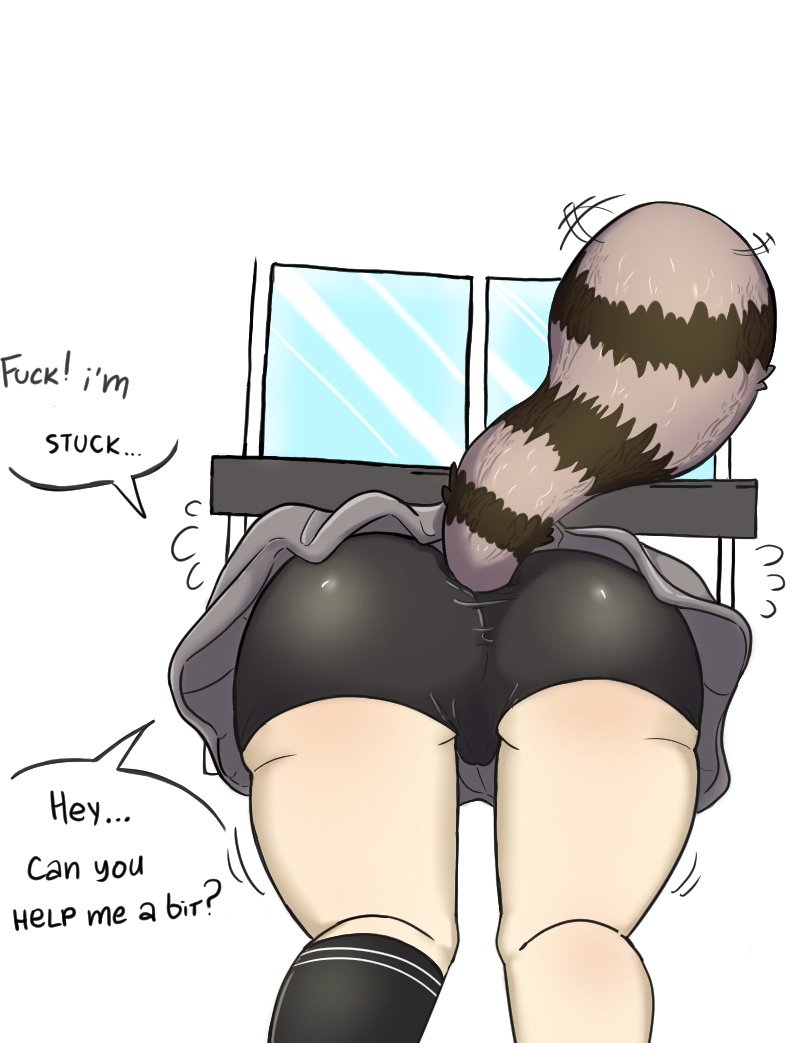 ass big_ass bike_shorts blush goldenhair_boi image_set indie_virtual_youtuber snuffy spats stuck stuck_in_window tight_clothing virtual_youtuber