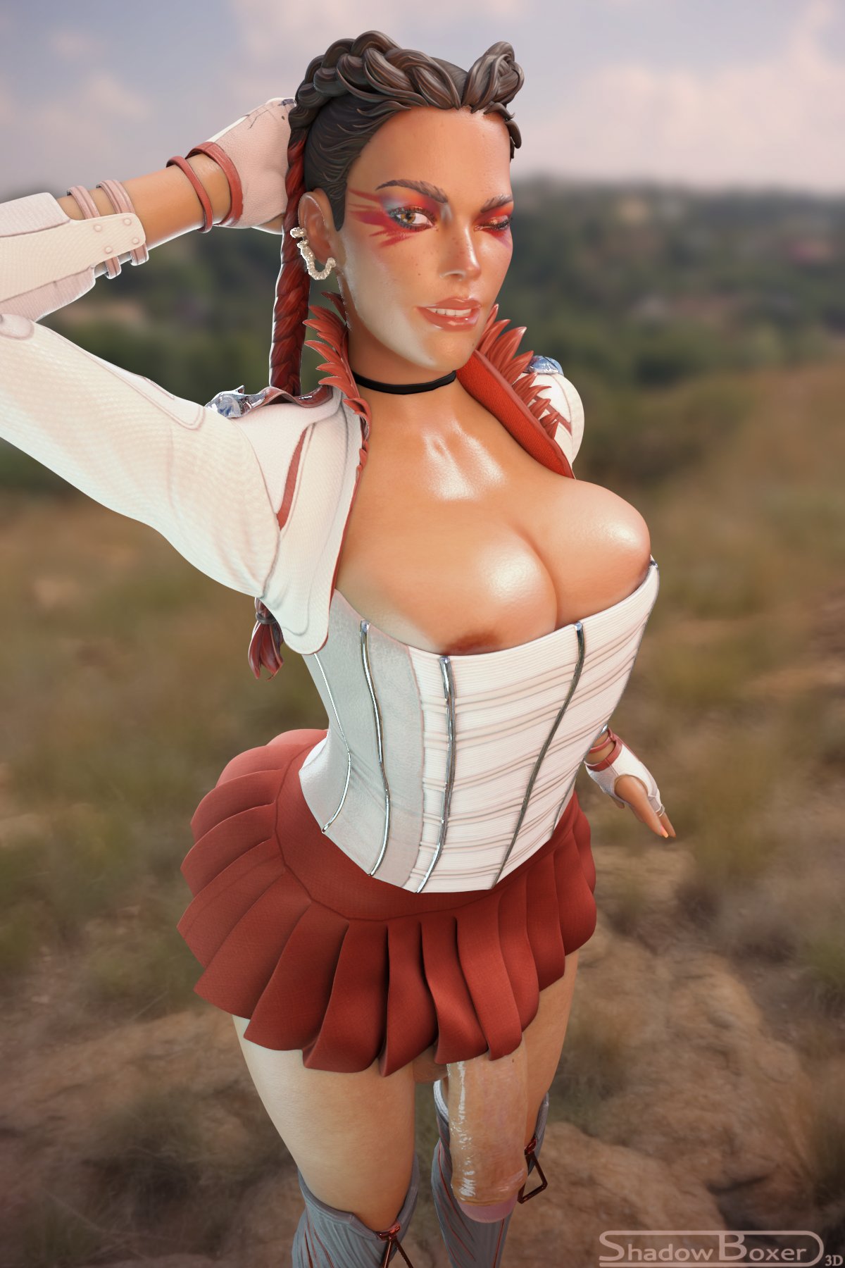 1futa, 3d, apex legends, big breasts, big penis, breasts, dark skin, dark-skinned futa, futa only, futanari, intersex, large breasts, loba (apex legends), nail polish, penis, shadowboxer, solo