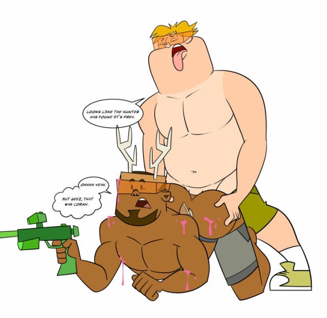 2boys 5_fingers 5_toes anal anal_insertion anal_sex balls_deep barefoot biceps big_ass big_butt black_eyes blonde_hair bubble_ass bubble_butt buttsex cartoon_network chest chubby chubby_male deer_horns dialogue dj_(tdi) dot_eyes dotted_eyes english_text fat_man gay gay_sex goatee goggles good_boy grey_shorts hands_on_ass iyumiblue male_only muscular_chest muscular_pecs no_nipples open_legs open_mouth orange_goggles orgasm owen_(tdi) paintball_gun pecs pectorals pleasure_face pleasured speech_bubble spread_legs surprise surprise_buttsex surprise_sex surprised surprised_expression surprised_face talking_to_partner tan tanline tanlines teeth text text_bubble thick_ass thought_bubble toes tongue tongue_out topless topless_male total_drama_island white_background white_skin yaoi yellow_hair