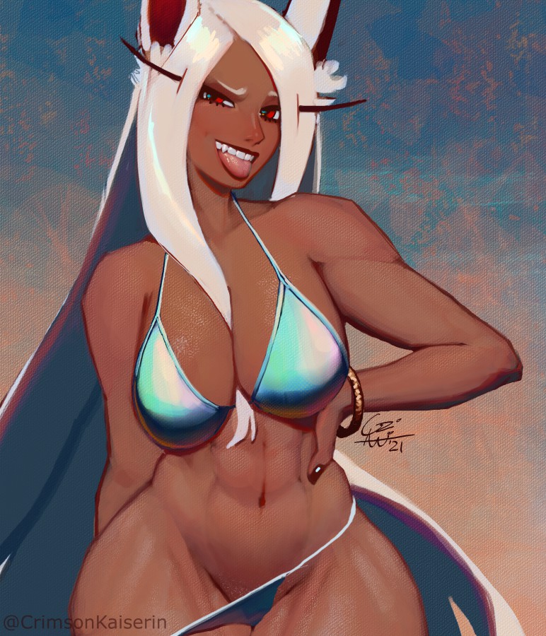 1girls, abs, big breasts, breasts, bunny ears, crimson kaiserin, eye contact, female, huge breasts, large breasts, long hair, looking at viewer, miruko, my hero academia, red eyes, rumi usagiyama, solo, thick thighs, thighs, white hair, wide hips