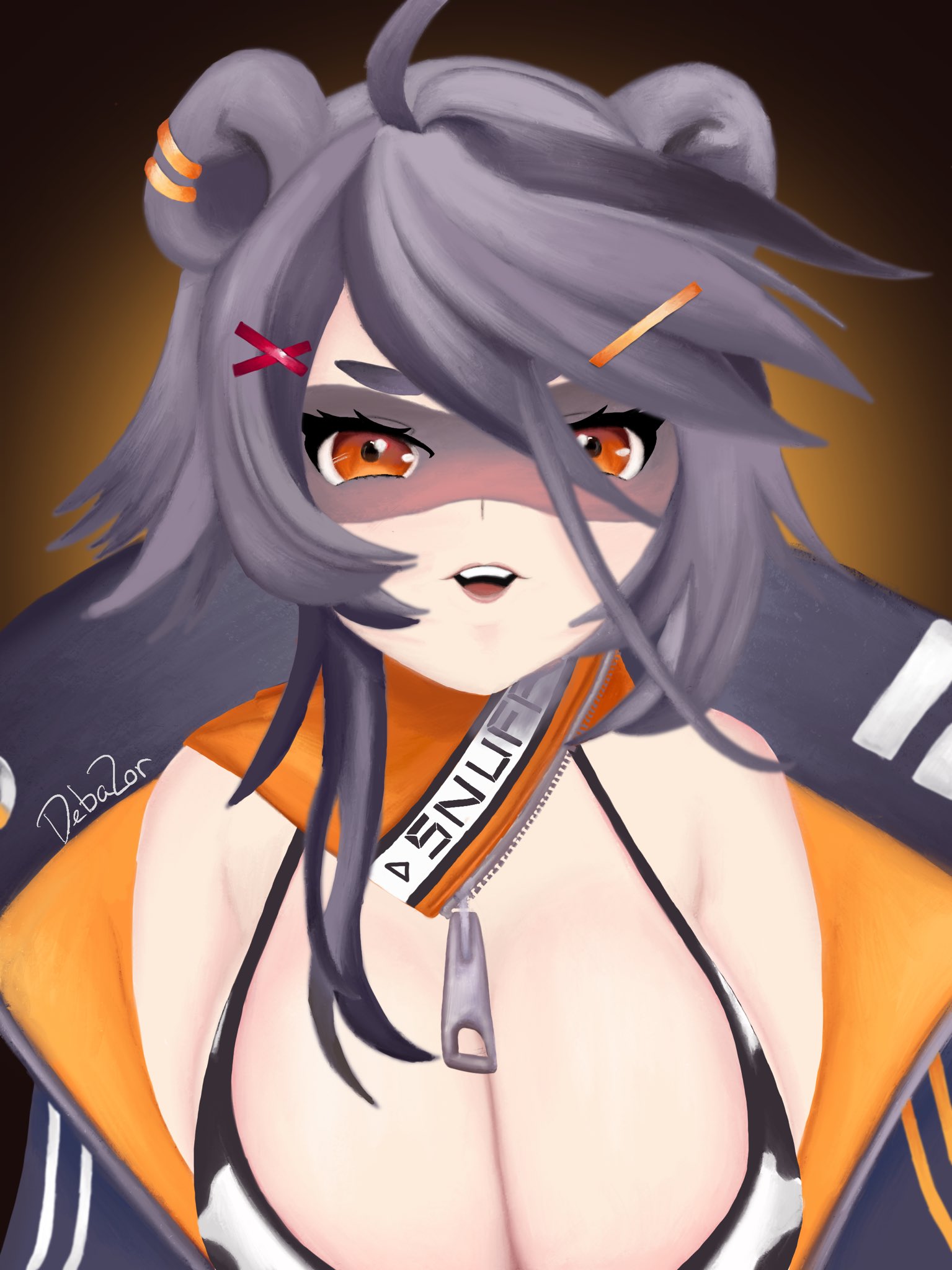 big breasts, blush, bra, breasts, busty, cow print, debazor, female, huge breasts, indie virtual youtuber, snuffy, virtual youtuber