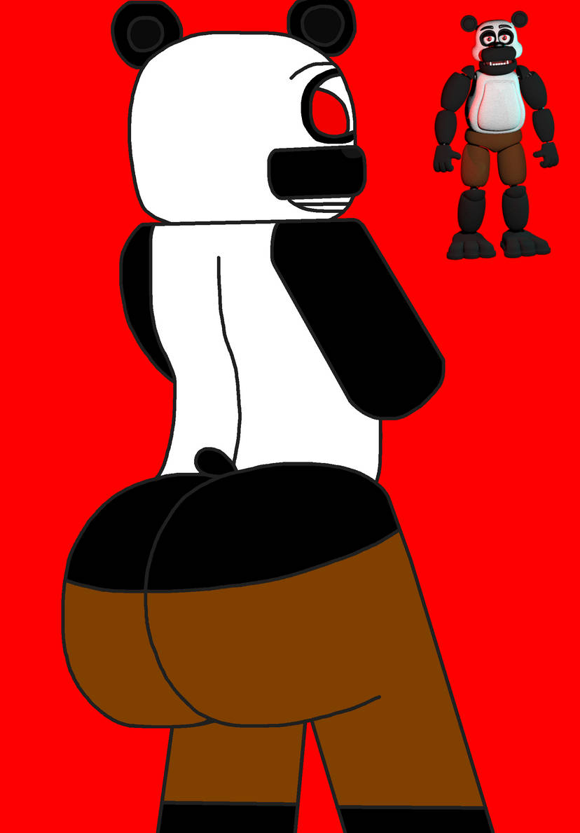 1boy animatronic ass backview big_butt candougie clothed fangame fangame_character five_nights_at_freddy's fnaf furry furry_only looking_at_viewer male male_butt male_only nightmare_at_charles nmac_1 no_shirt panda pants pants_only pedro_(nightmare_at_charles) smiling tagme yiff