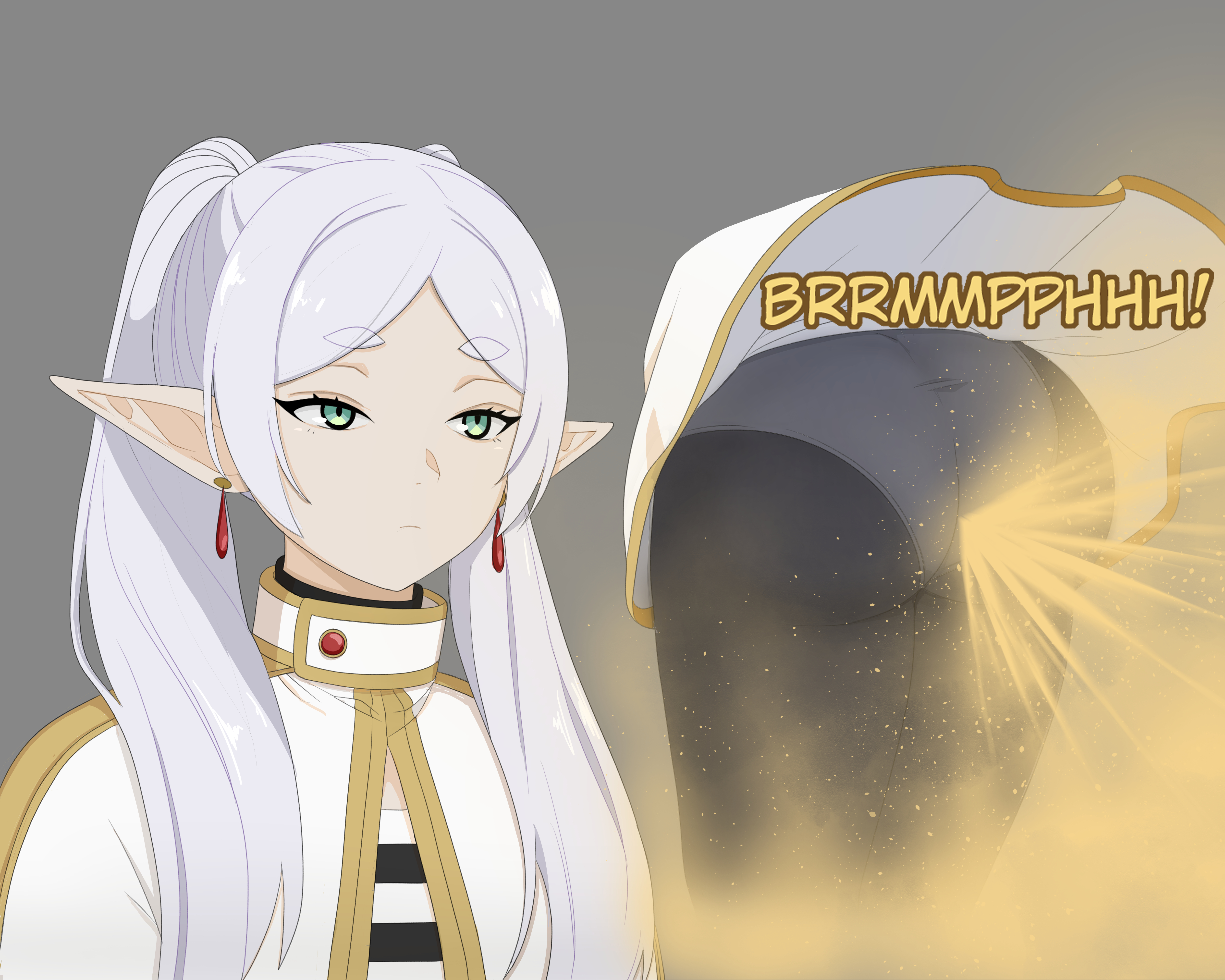 fart, fart cloud, fart fetish, farting, female, frieren, sousou no frieren, tagme, white hair