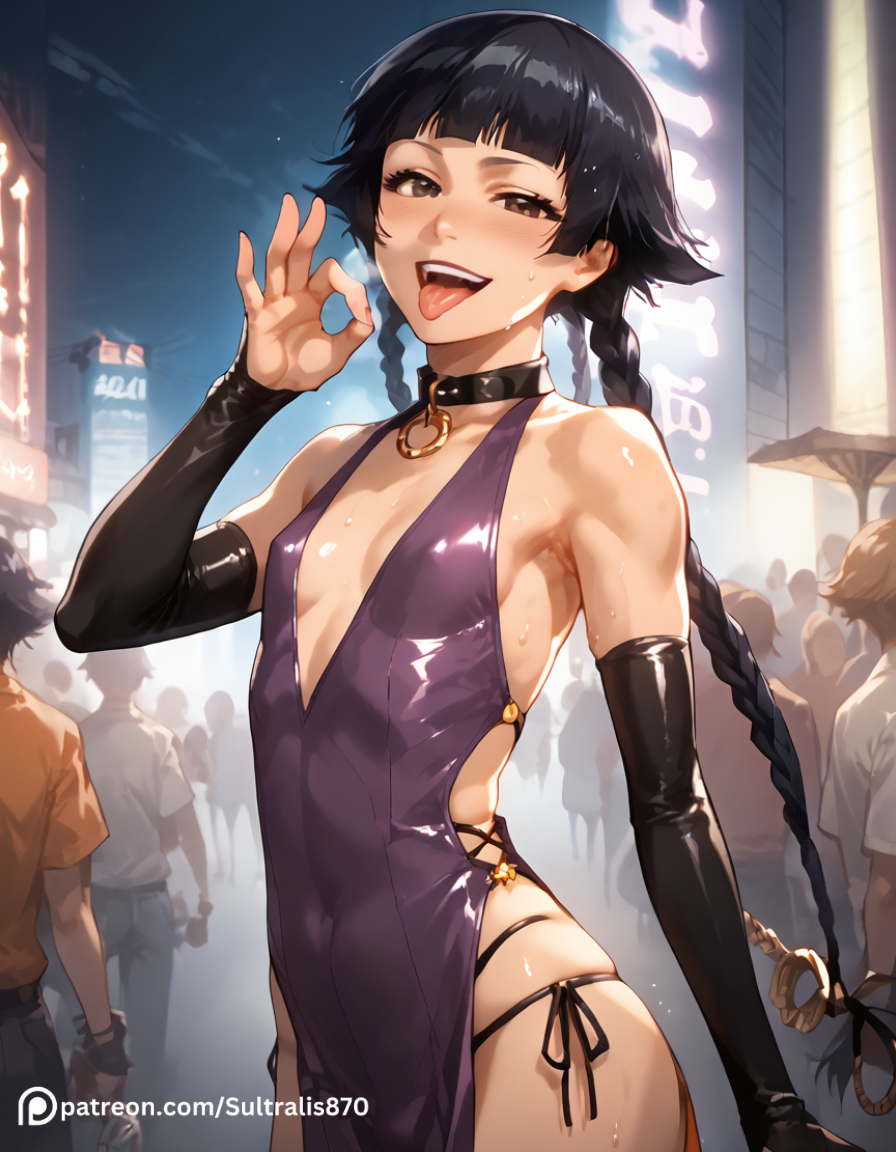 ai_generated black_hair bleach bleach:_the_thousand-year_blood_war open_mouth seductive slut slutty_outfit soifon sultralis sultralis870 tongue_out