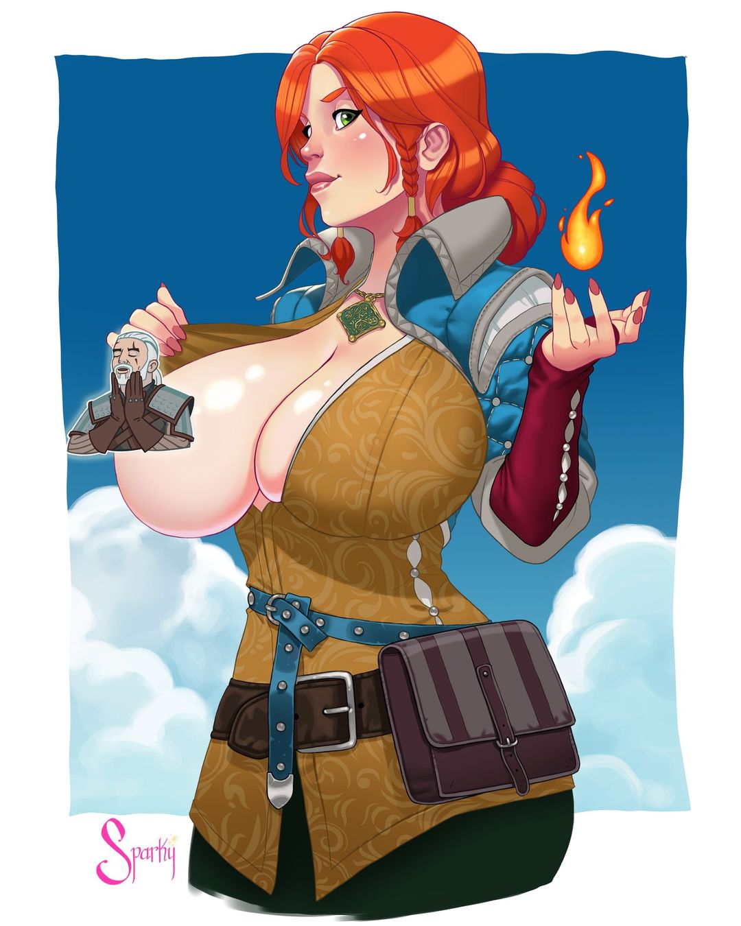 1girls big_breasts cd_projekt_red cleavage female female_focus geralt_of_rivia huge_breasts meme sparky.girlsart the_witcher_(series) the_witcher_3:_wild_hunt triss_merigold