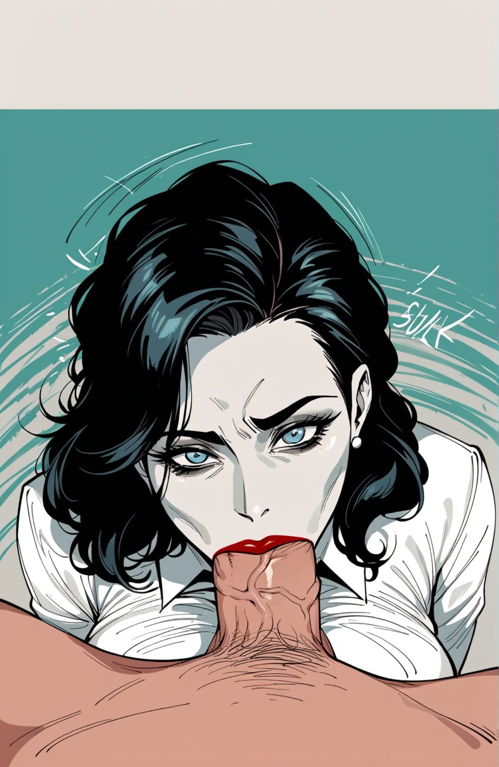 1boy 1girls ai_generated bioshock bioshock_infinite black_hair blowjob deep_blowjob deepthroat elizabeth_comstock eye_contact fellatio female gag gagging male_pov oral penis petite pov red_lipstick saucy_trove slim tagme tight_throat