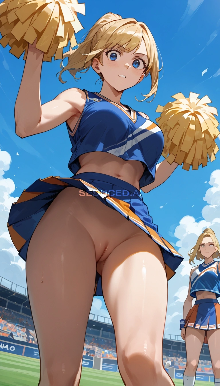 1girls ai_generated blonde_female blonde_hair blonde_hair blush blush blushing_at_viewer breasts cheerleader cheerleader_costume cheerleader_outfit cheerleader_uniform female female female_focus female_only hair huge_breasts large_breasts legs legs_apart no_panties public public_nudity seducedai skirt skirt_lift skirt_up smooth_skin thick thick_thighs thigh thighs wide_hips wide_thighs