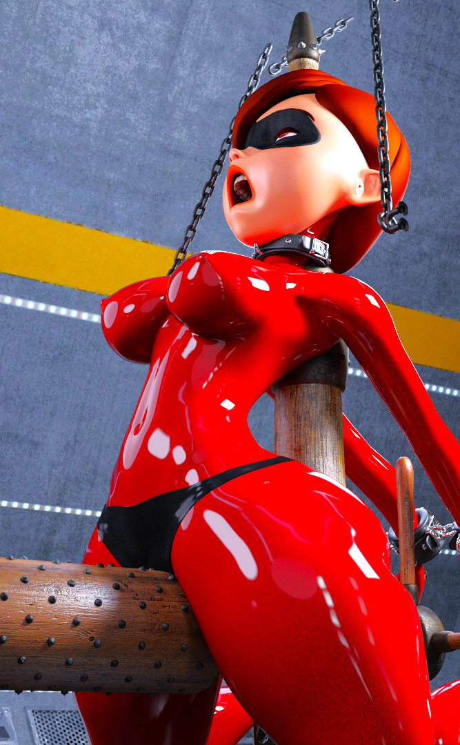 ai_generated bondage breasts chains erect_nipples_under_clothes helen_parr latex latex_bodysuit the_incredibles thick_thighs