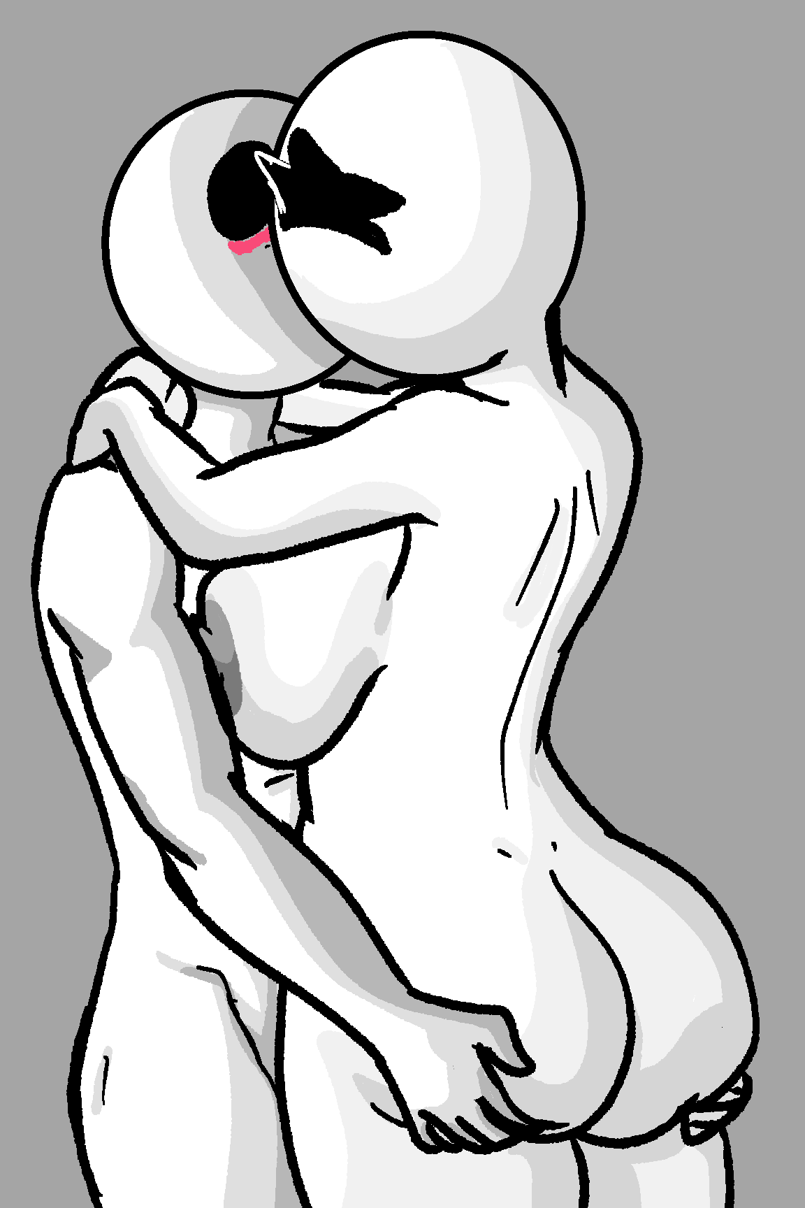 1boy1girl arms_around_neck arms_around_partner ass ass_grab bald bald_female bald_male black_eyes blush blushing_male breasts chetoh claire_(chetoh) egg eggmale female grabbing_another's_ass grabbing_both_cheeks grey_areola grey_background grey_nipples hand_on_another's_ass kissing large_breasts male naked no_mouth nude nude_female nude_male oc original original_character original_characters straight tagme