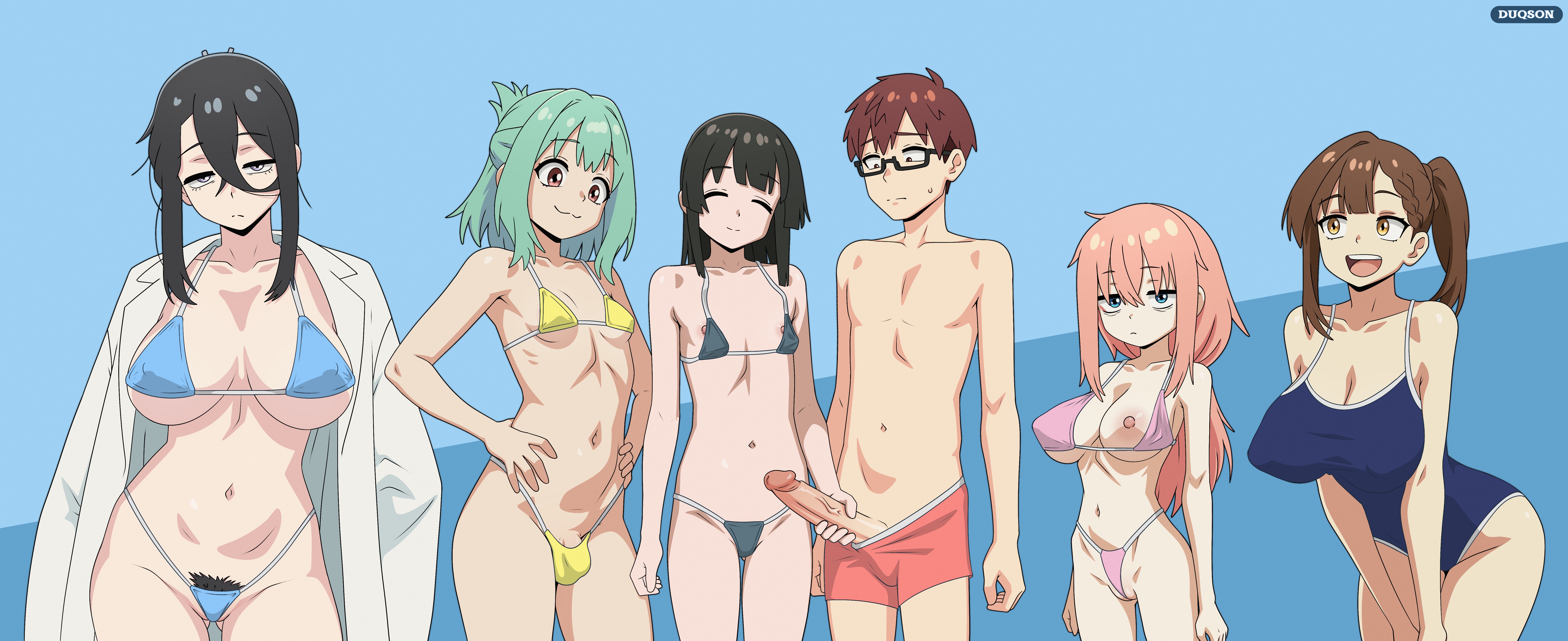 duqson, hiratsuka satomi, kotobuki hisako, large breasts, large penis, michinoku komaro, mizunoe ume, multiple girls, nipple slip, otori-tan, seitokai nimo anawa aru!, terui arisu
