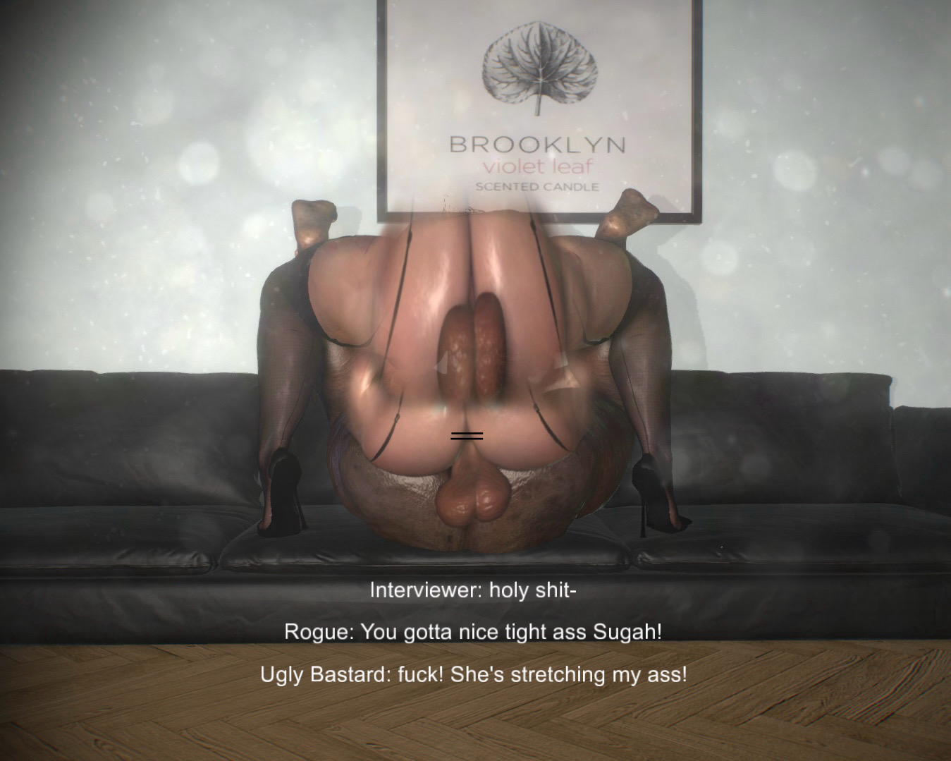 3d, amateur artist, amazon position, big breasts, bra, casting couch, censor bar, chocolate and vanilla, couch, couch sex, dark skin, dark-skinned male, dark-skinned sub, futa on male, futadom, futanari, futanari penetrating, futanari penetrating male, heels, lace-trimmed thighhighs, light skin, light-skinned futa, maika, marvel, marvel rivals, muscular futa, original artwork, parody, penis size difference, rogue (marvel rivals), rogue (x-men), stockings, subtitled, text, thick thighs, ugly bastard, voluptuous futa, white is bigger