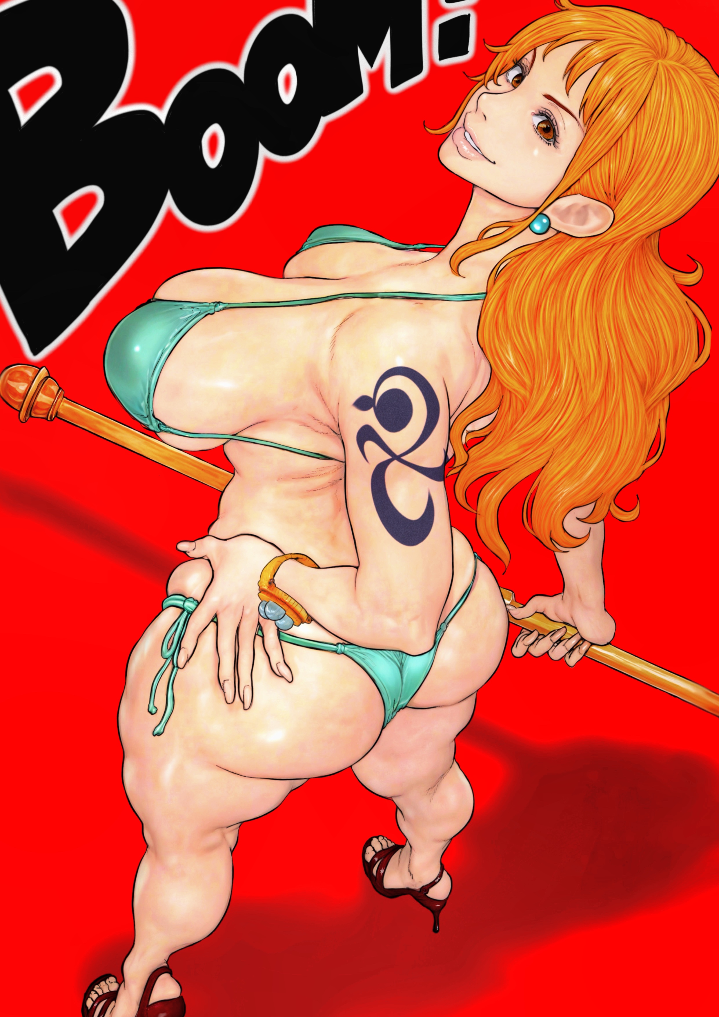 1girls, b 0 rukia, bikini, female, female only, green bikini, nami (one piece), one piece, solo female