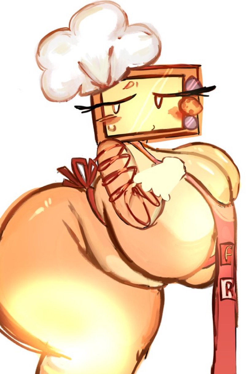 1girl, 1girls, 2d, 2d (artwork), 2d artwork, apron, apron only, ass, badware, badware (die of death), big breasts, blush, blushing, blushing at viewer, boobs, breasts, butt, chef hat, chubby, chubby female, cookieware (die of death), die of death (roblox), fat ass, female, female focus, female only, functionally nude, functionally nude female, giant ass, giant breasts, huge breasts, large breasts, long eyelashes, looking at viewer, massive ass, massive breasts, naked apron, roblox, roblox game, screen face, side view, sideboob, sketch, tagme (artist), thighs, tits, tv, tv head, tv screen