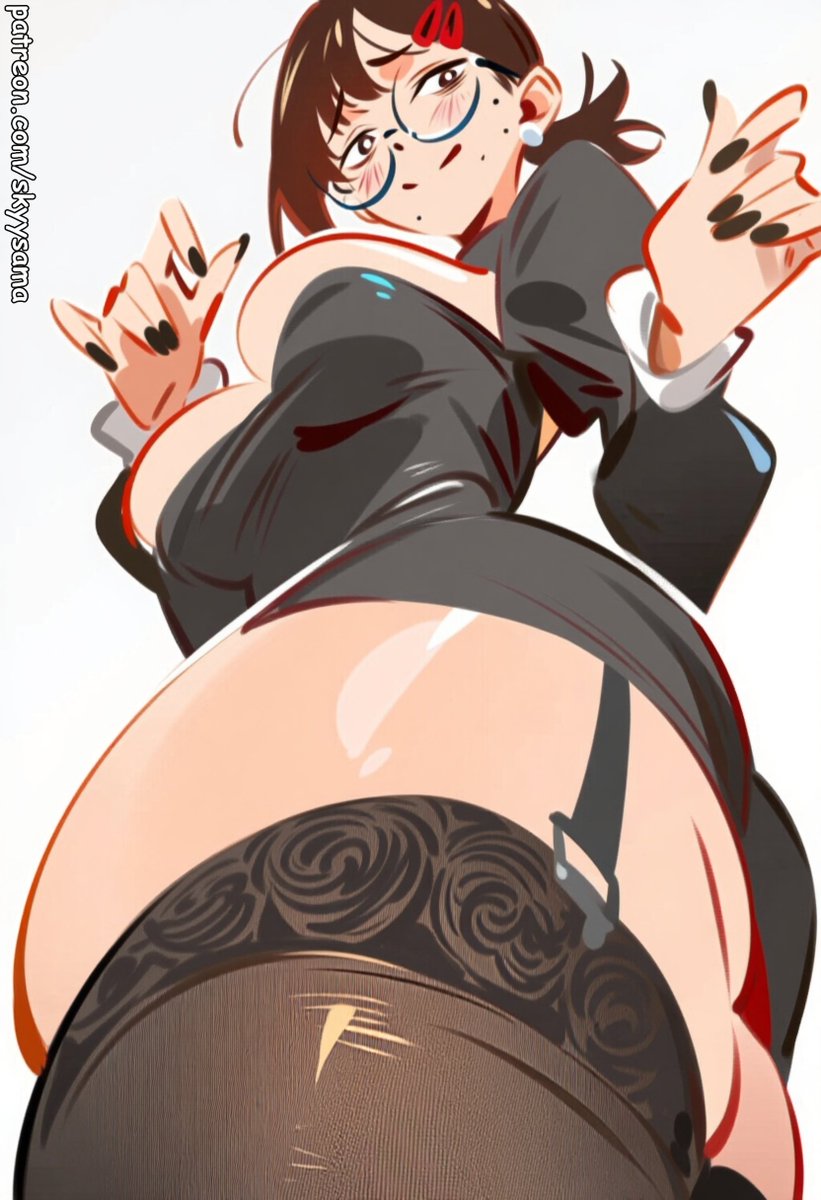 1girls, artist request, big breasts, black nails, chainsaw man, female, glasses, higashiyama kobeni, kobeni higashiyama, office lady