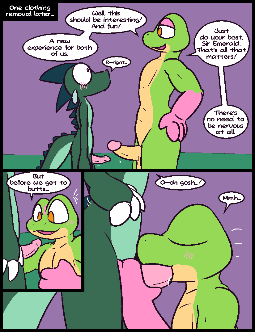 2021 4_fingers amphibian anthro anthro_on_anthro anthro_penetrated anthro_penetrating anthro_penetrating_anthro balls blush bodily_fluids caspar_the_frog claws closed_eyes comic cute_fangs dialogue dragon duo emerald_(ultilix) english_text erection fellatio finger_claws fingers frog gay genital_fluids genitals glans gloves_(marking) green_balls green_body green_hair green_scales green_skin green_spikes hair half-closed_eyes hand_on_hip holding_penis humanoid_genitalia humanoid_penis interspecies irrumatio larger_anthro larger_male larger_penetrated looking_down looking_up male male/male male_penetrated male_penetrating male_penetrating_male markings moan motion_lines narrowed_eyes nude open_mouth oral oral_penetration orange_eyes penetration penile penis penis_size_difference pink_body pink_glans pink_penis pink_skin precum purple_eyes scales scalie sex side_view size_difference small_dom_big_sub smaller_anthro smaller_male smile standing text throbbing_penis ultilix western_dragon white_claws yellow_balls yellow_body yellow_penis yellow_skin