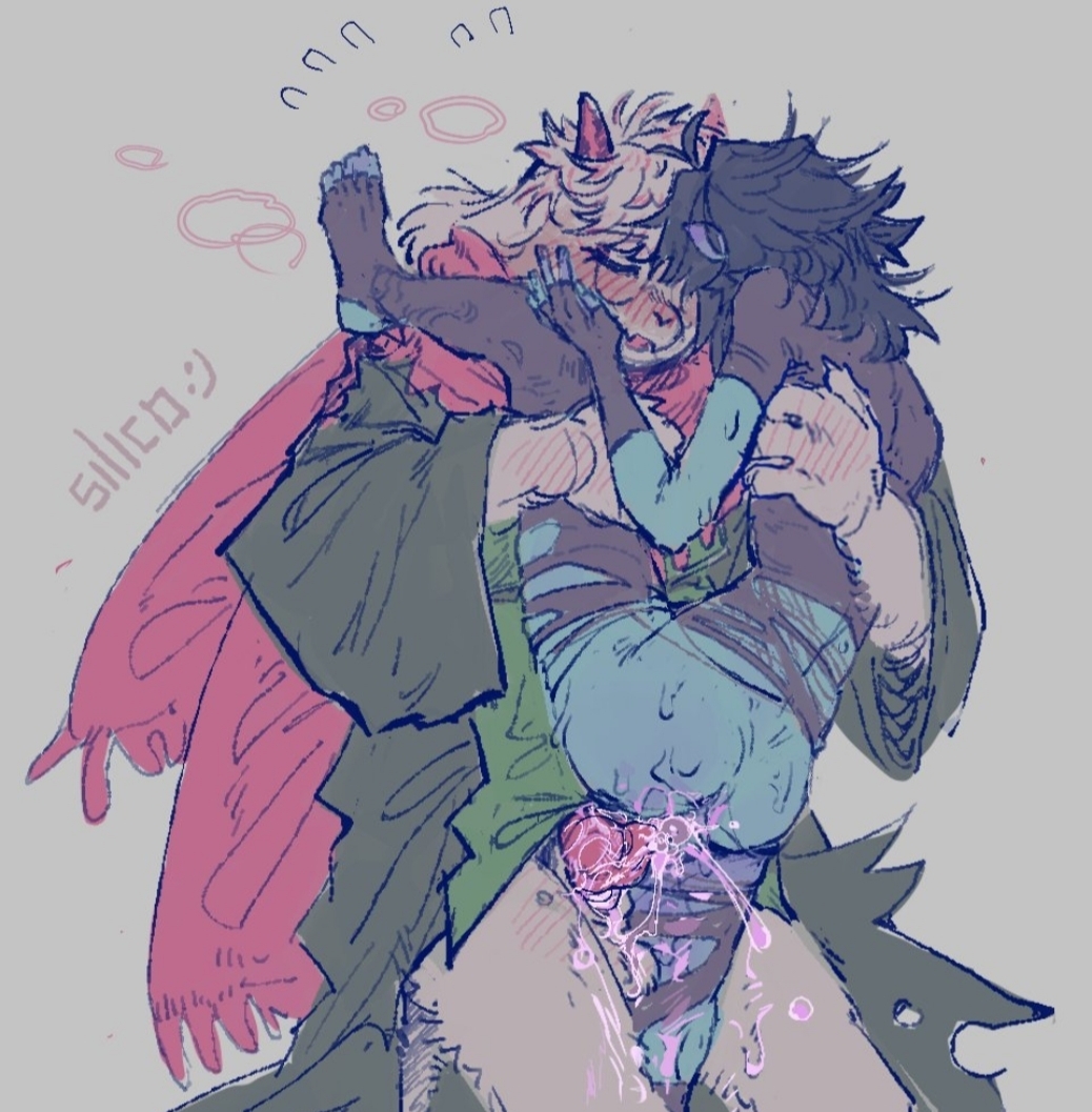1boy, 1boy1girl, 1femboy, 1girls, afab, boybutter, clothing damage, deltarune, kris (deltarune), kris female (deltarune), male/female, ralsei, size play, torn clothes, vaginal penetration