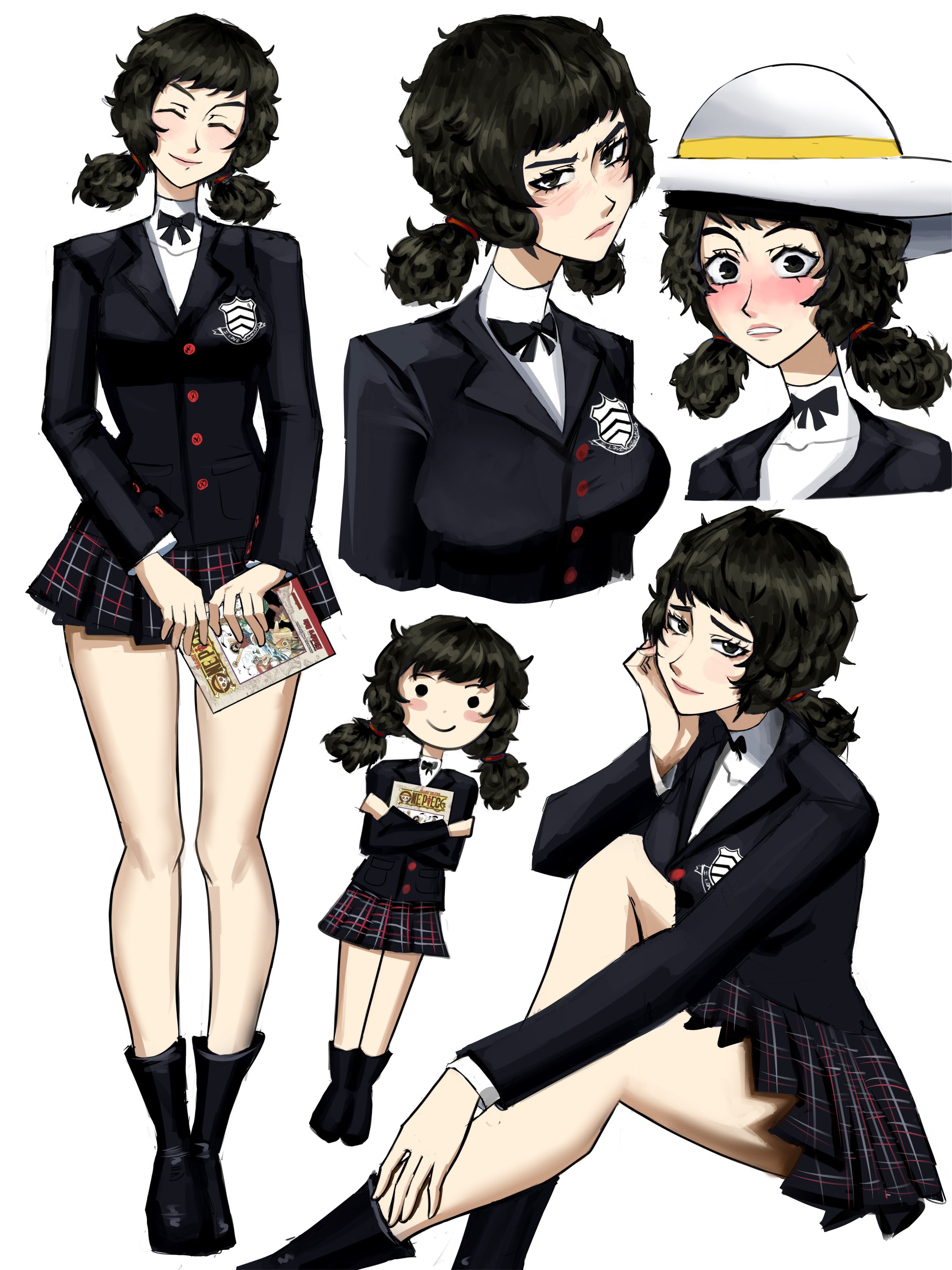 aged down, angry expression, angry face, asian, asian female, atlus, bare legs, black hair, blush lines, blushing, boots, brown hair, chaosoded, cute, cute face, kawakami sadayo, long legs, looking at viewer, medium breasts, miniskirt, pale skin, pale-skinned female, persona, persona 5, posing, posing for the viewer, sadayo kawakami, school, school girl, school uniform, schoolgirl, schoolgirl uniform, sega, sfw, sitting, sitting down, skirt, smiling, smiling at viewer, tagme, teasing, teasing viewer, teenage girl, teenager, tied hair, video game character