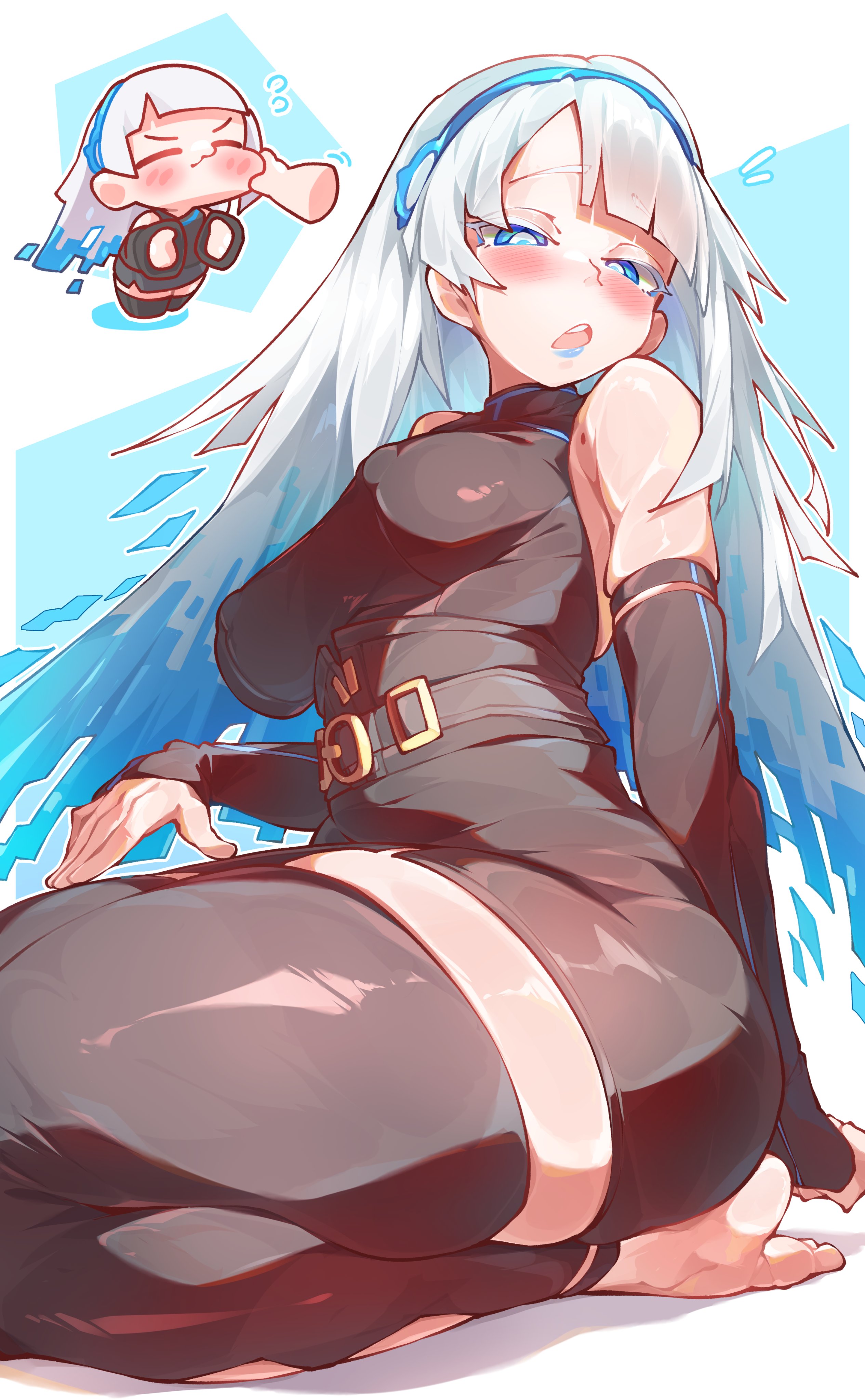 1girls, artist request, black legwear, breasts, fairy (zenless zone zero), hair ornament, long hair, orcavice, tagme, thick thighs, thighs, white hair, zenless zone zero