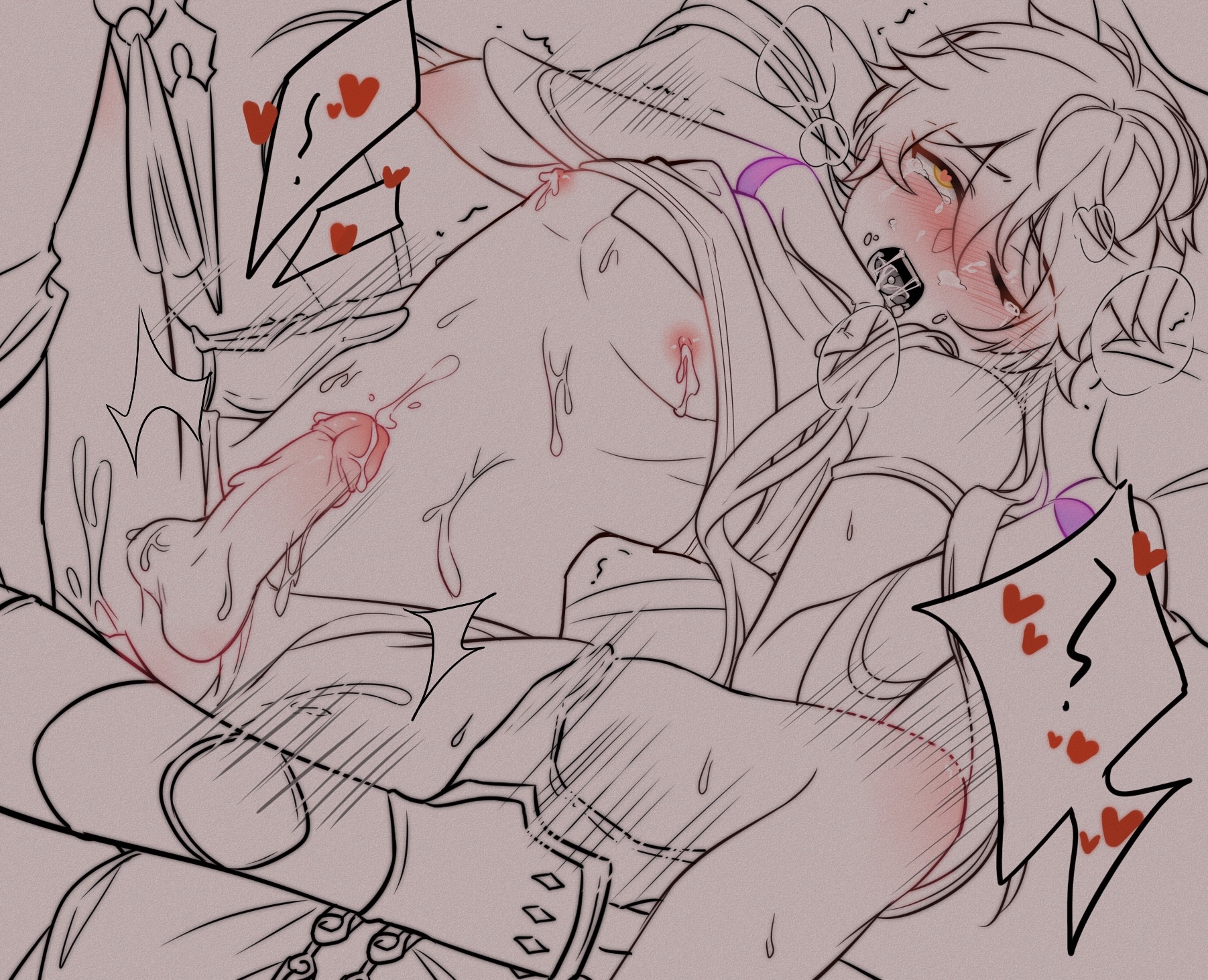 2boys, adeptus, aether (genshin impact), ahe gao, anal, anal sex, artist request, blush, cum, cum on body, drooling, erection, gay, genshin impact, male, nipples, penis, xiao (genshin impact)