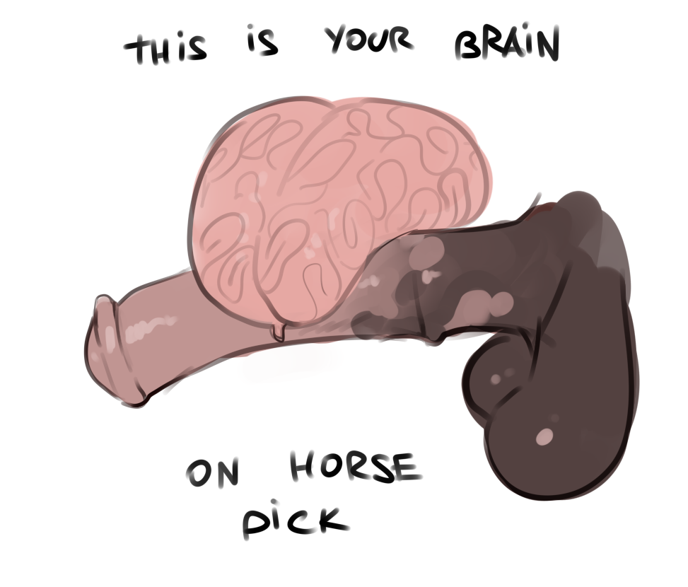 2018 animal_genitalia animal_penis arbuzbudesh balls big_penis brain comedy digital_media_(artwork) disembodied_penis duo english_text equid equine equine_penis erection flared_penis genitals horse horsecock huge_cock humor hyper hyper_genitalia hyper_penis male mammal medial_ring organs penis pun simple_background solo_focus text white_background zero_pictured