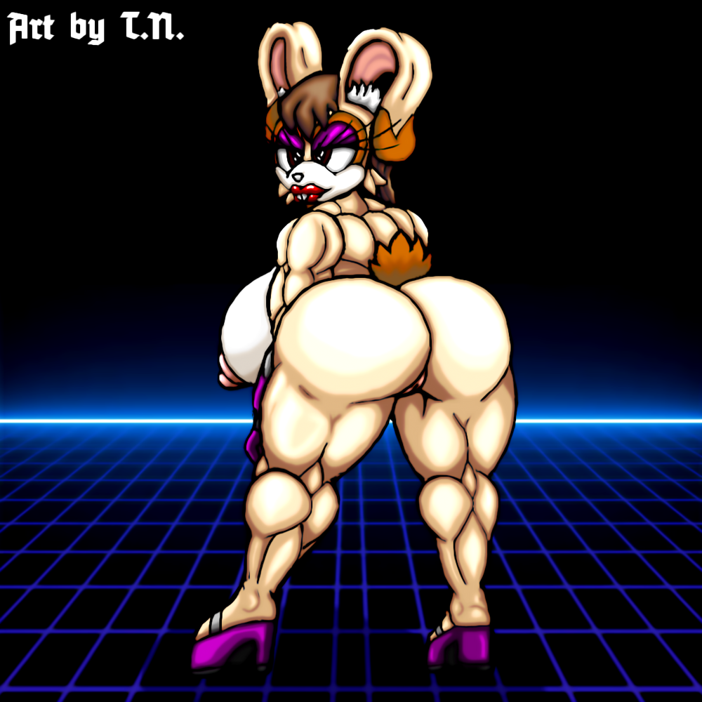 1:1 80's_theme anthro big_breasts bns_arts breasts brown_hair clothing female gloves hair handwear high_heels inner_ear_fluff lagomorph leporid lips mammal mature_female muscular muscular_anthro muscular_female rabbit red_lips sega solo sonic_(series) sonic_the_hedgehog_(series) t.n. thick_thighs tuft vanilla_the_rabbit white_inner_ear_fluff