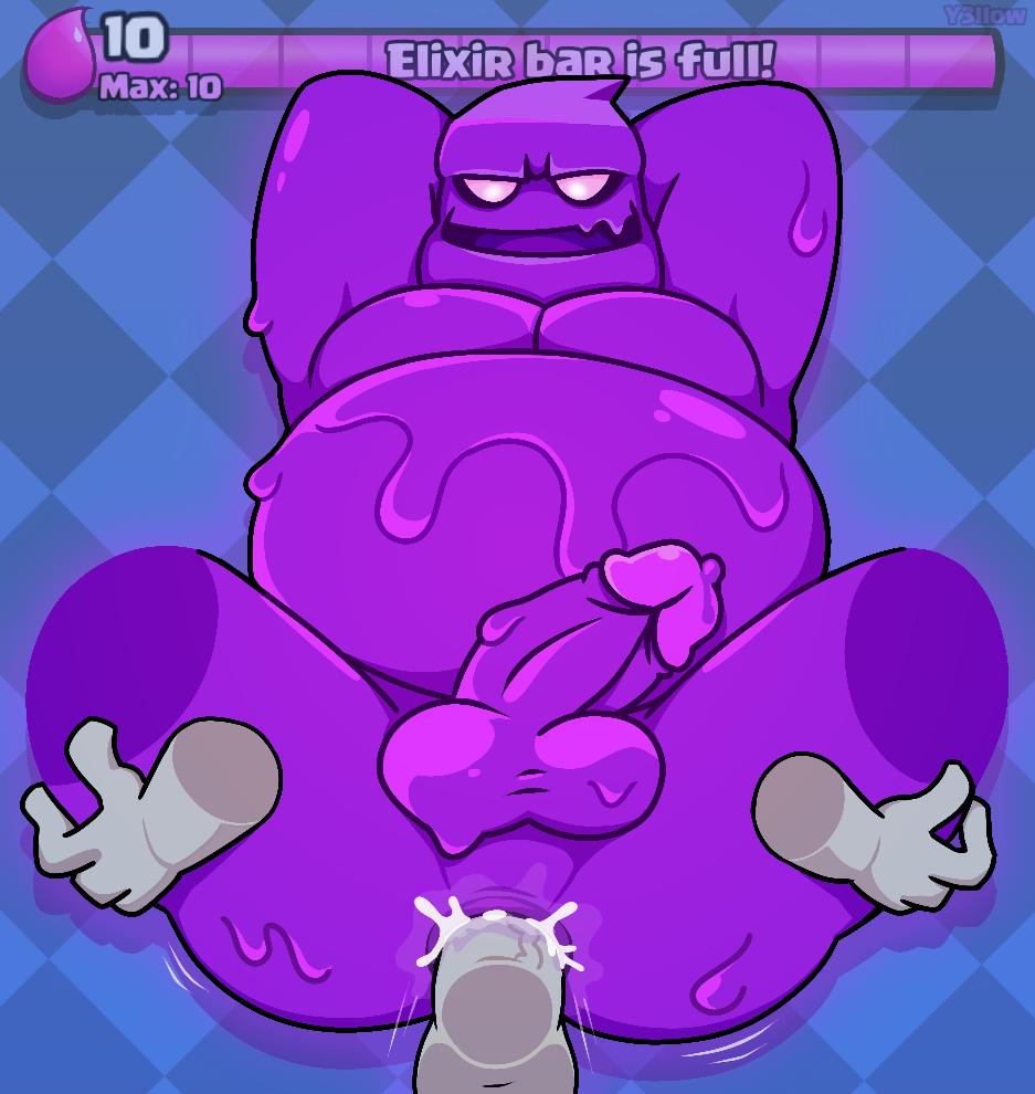 anal anal_sex animate_inanimate armpits balls clash_(series) clash_royale cum cum_in_ass cum_inside cum_while_penetrated disembodied_arms disembodied_penis elixir elixir_golem gay goo_creature goo_humanoid human human_penetrating male/male nude overweight_male penis power_bottom precum_drip purple_body purple_penis size_difference slightly_chubby slime supercell yaoi yukki_starr