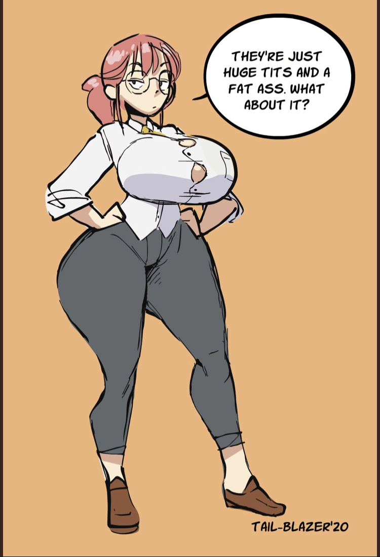 1girls, alternate breast size, ass, big ass, big breasts, big butt, breasts, button gap, female, glasses, kobayashi, kobayashi-san chi no maidragon, miss kobayashi's dragon maid, tail-blazer