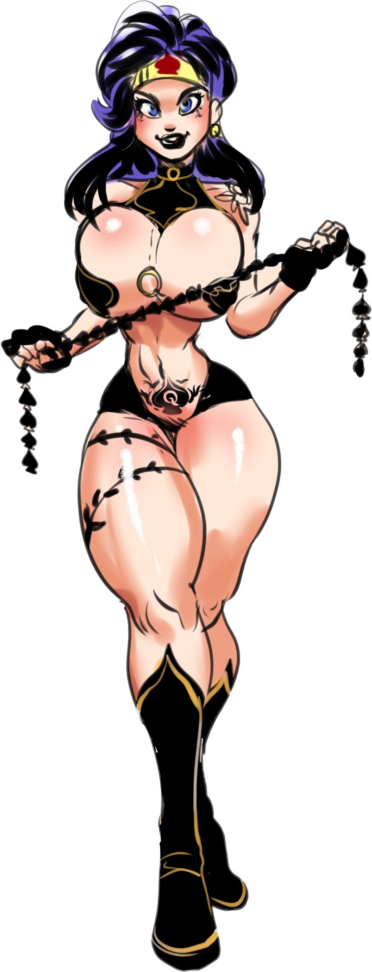 1girls, alternate costume, big breasts, black hair, blue eyes, breasts, cleavage, dc, dc comics, dominatrix, female, huge breasts, lipstick, looking at viewer, nipple pasties, pasties, queen of spades, raizengax, riderx, sketch, solo, spade pasties, tattoo, thick thighs, thin waist, tiara, voluptuous, wide hips, wonder woman, wonder woman (series)