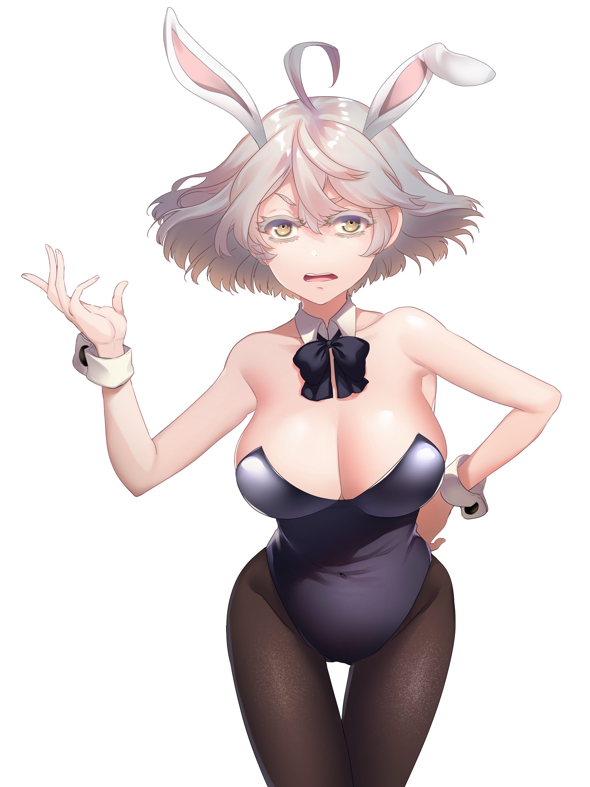 1girls, big breasts, breasts, bunny ears, bunny girl, bunnysuit, female, oiloiloil, senju kawaragi, silver hair, tight clothing, tokyo revengers, yellow eyes