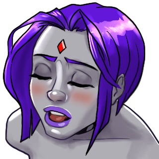 1girls alpha_channel blush closed_eyes dc dc_comics discord_sticker female female_only forehead_jewel grey_skin hardmodenrg implied_nudity open_mouth portrait purple_hair purple_lipstick rachel_roth raven_(dc) short_hair smooth_skin solo teen_titans transparent_background