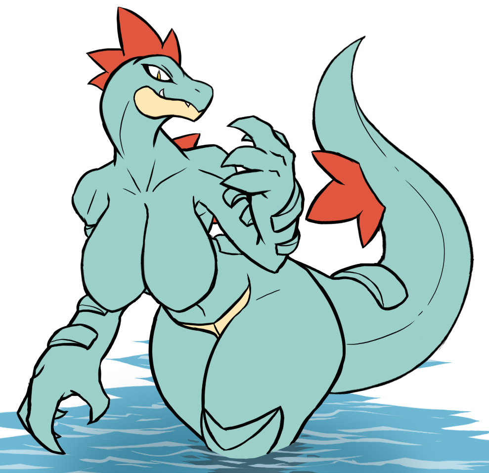 alligator anthro blue_body blue_skin female female_only feraligatr game_freak hips lizard looking_at_viewer nintendo pokémon_(species) pokemon rakkuguy reptile scales simple_background tail thick_thighs thighs yellow_eyes