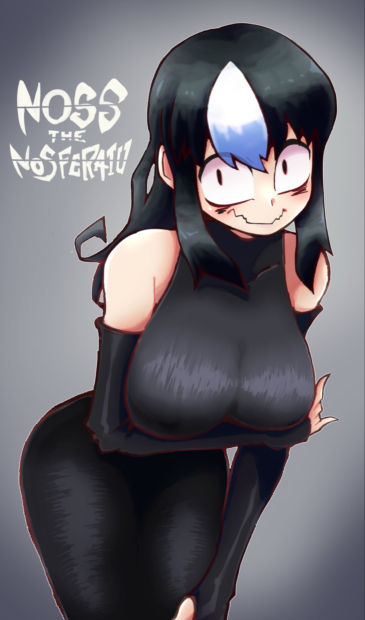 1girls, 2021, bare shoulders, big breasts, borrowed character, breast focus, breasts, female, huge breasts, mob face, monster girl, noss the nosferatu (crap-man), original, original character, presenting breasts, satou0526, solo, solo female, tagme, thighs, tight clothing, undead, vampire