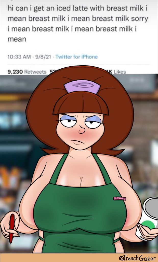 alternate_version_available blush brown_hair cartoon_network dexter's_laboratory english_text huge_breasts iced_latte_with_breast_milk light-skinned_female light_skin looking_at_viewer mature_female meme midge text trenchgazer