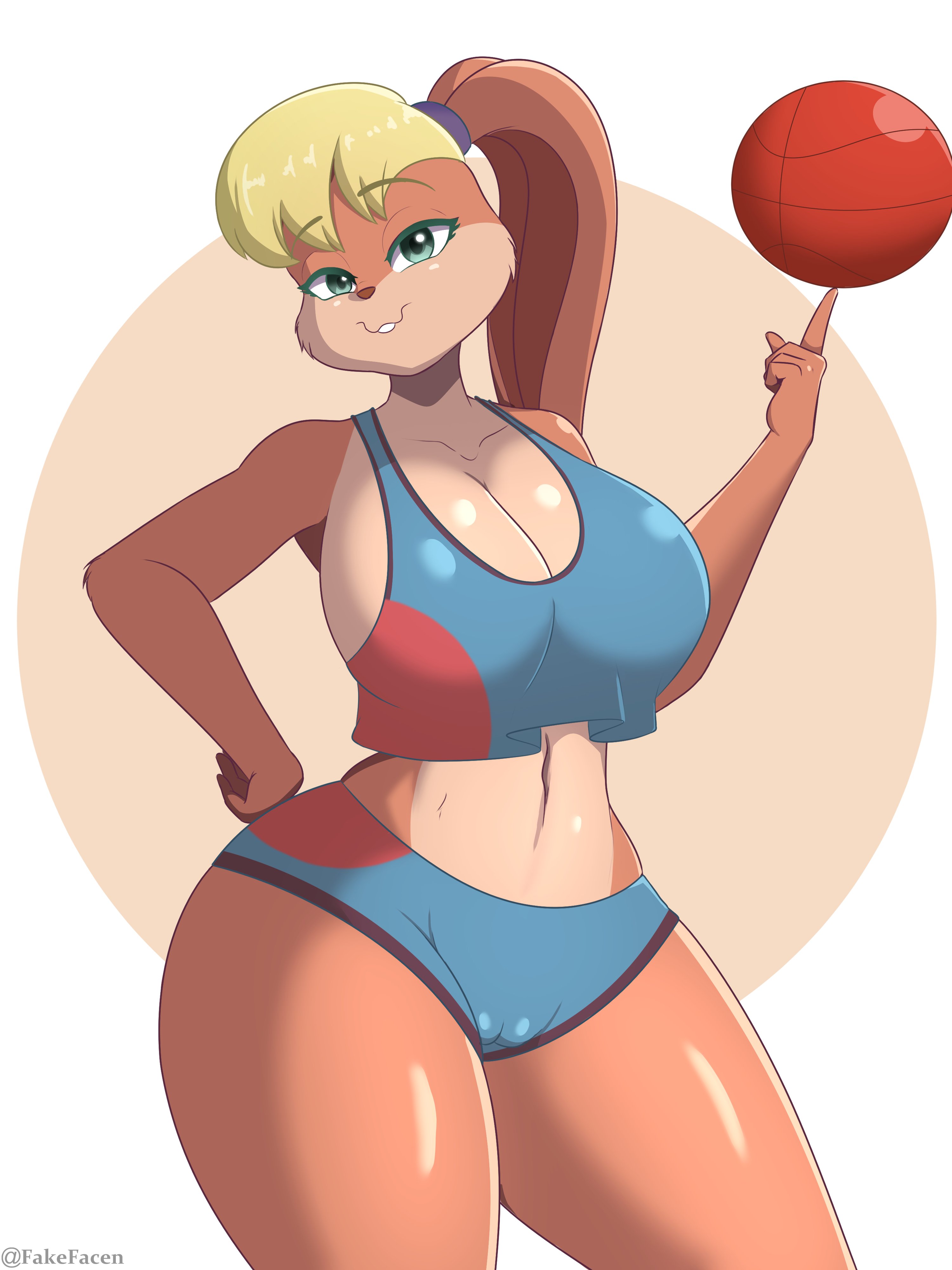 anthro, basketball, basketball (ball), basketball uniform, big breasts, breasts, bunny girl, fake face, female, furry, lola bunny, looney tunes, revealing clothes, shorts, space jam, space jam: a new legacy, tagme, thick thighs, warner brothers, wide hips