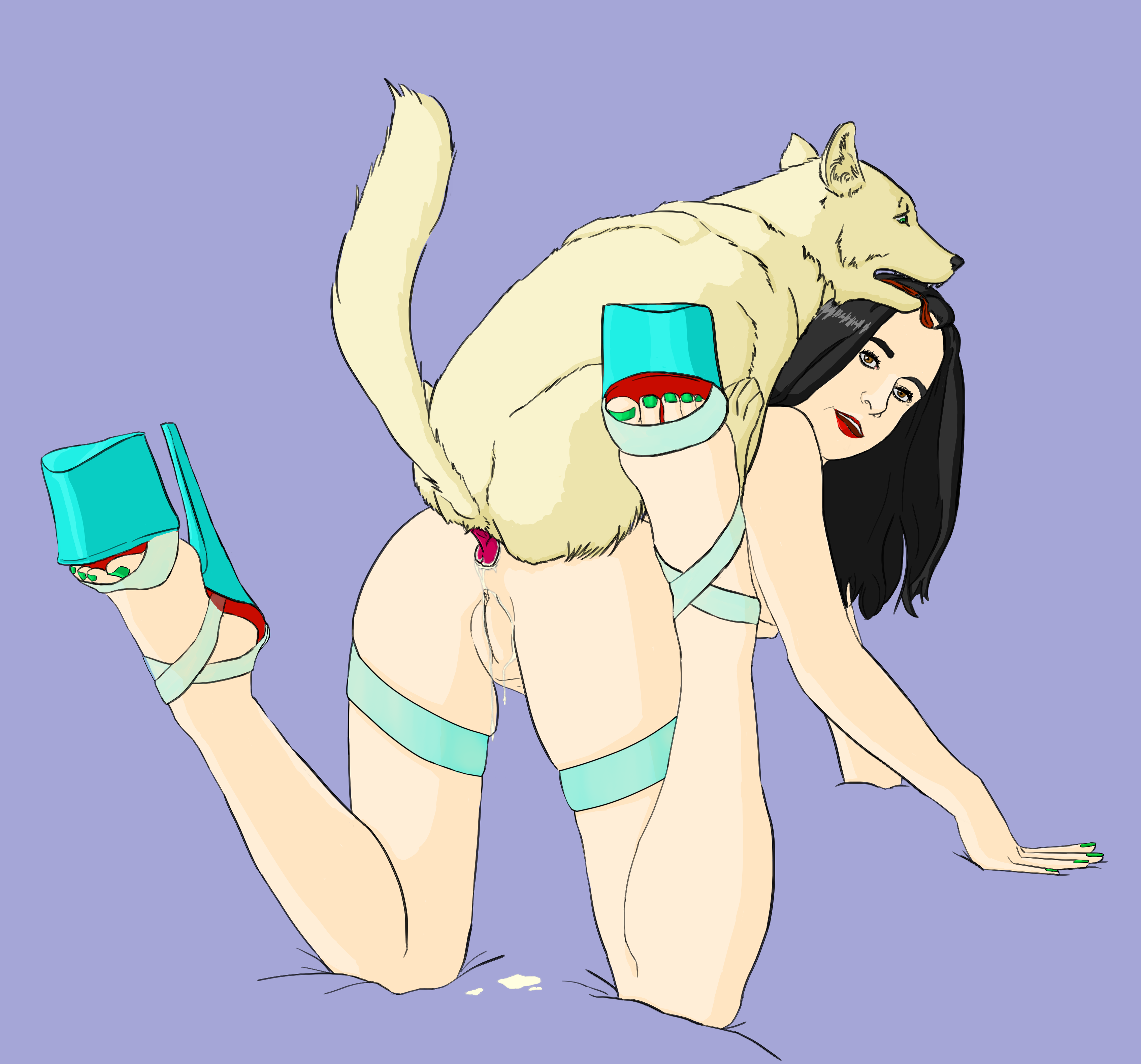 1girls, anal, anal knotting, anal sex, animal penis, canine, canine on human, canine penis, dmc43dmc43, dripping, eyeliner, feet, female, female human/male feral, female on feral, femsub, feral on female, feral on human, feral penetrating, feral penetrating human, hairless pussy, heels, human female, human on feral, human penetrated, knot, knotting, legs, light-skinned female, looking back, male, nail polish, pale skin, pale-skinned female, penis, pussy, toes, zoophilia