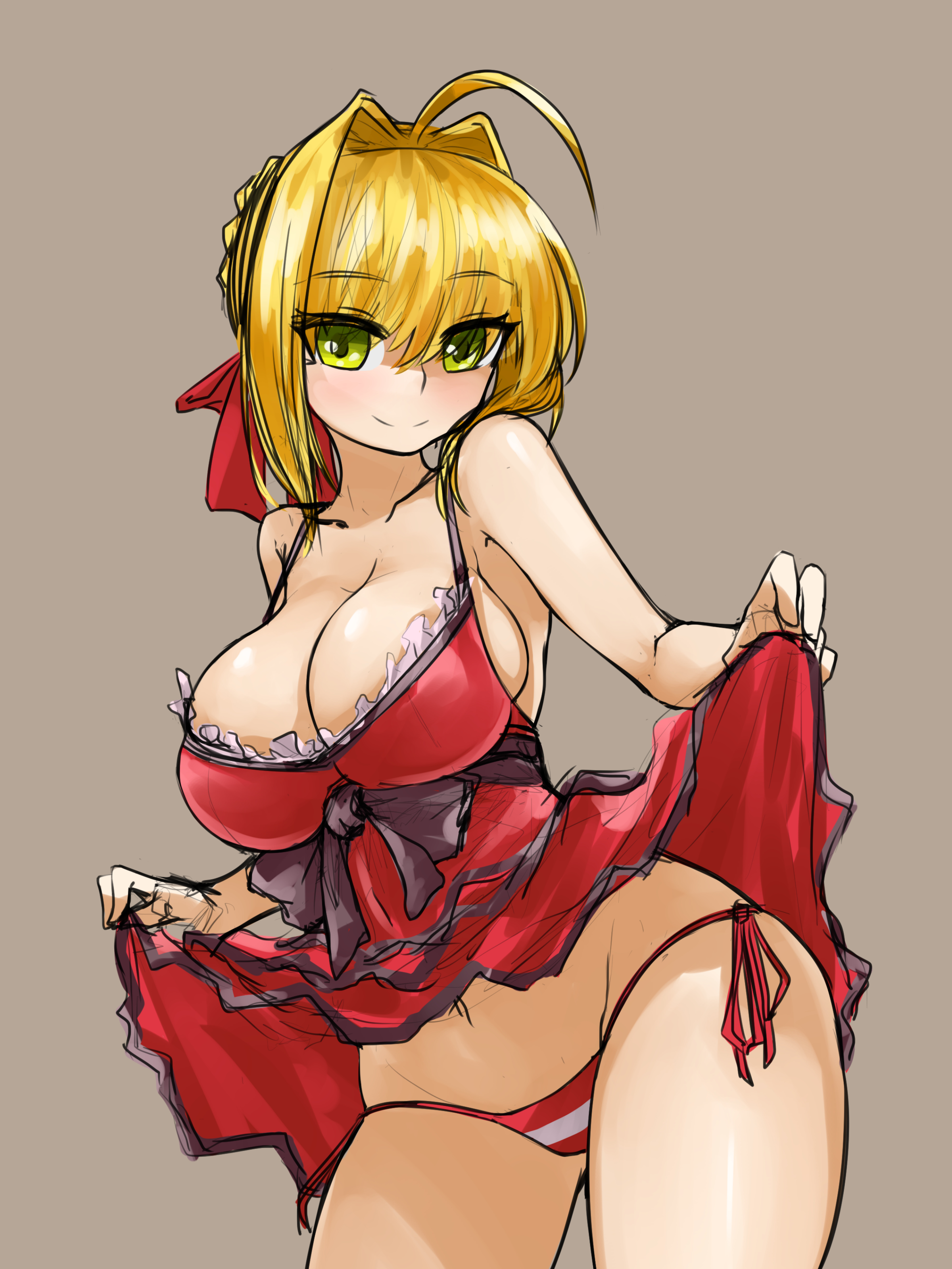 1girls, absurd res, alternate breast size, big breasts, breasts, busty, cleavage, curvy, fate (series), fate/extra, fate/grand order, female, highres, lingerie, negligee, nero claudius (fate), panties, steamingtofu, thong