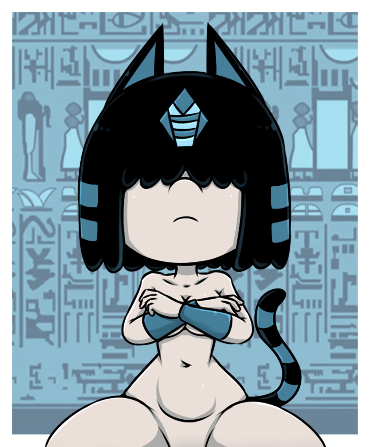 1girls age_difference aged_up animal_ears ankha_(cosplay) ankha_ride_(minus8) arm_warmers black_hair breasts cleavage drawsoyeah female female_focus female_only goth hair_over_eyes lucy_loud medium_breasts nickelodeon nude_female pale-skinned_female pale_skin parody short_hair teeth the_loud_house thick_thighs thighs