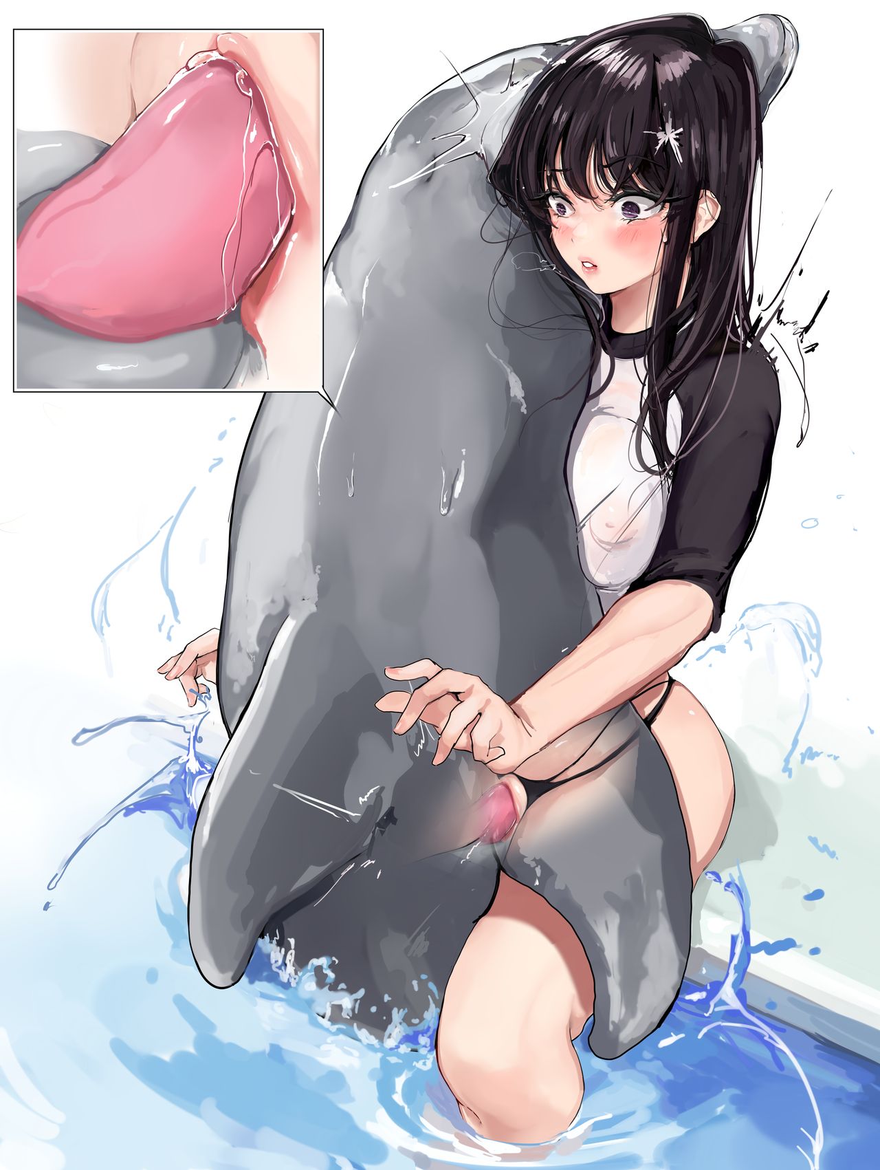 1animal 1girls animal_penis bikini black_hair blush dolphin dolphin_penis dolphin_rape female_human human interspecies komi-san_wa_komyushou_desu komi_shouko large_breasts legs_spread mamimi_(artist) nipples penis pool purple_eyes rape straight surprised swimsuit uncensored vagina vaginal_penetration vaginal_sex x-ray zoophilia