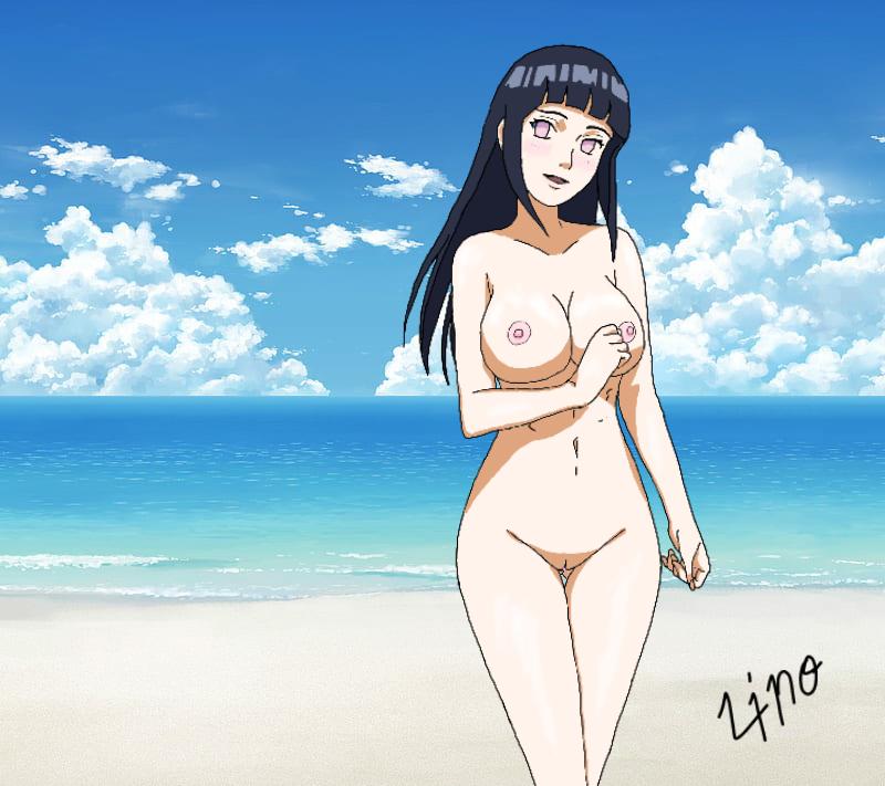 1girls beach blush female female_only hime_cut hyuuga_hinata large_breasts lino naruto naruto_(series) naruto_shippuden solo