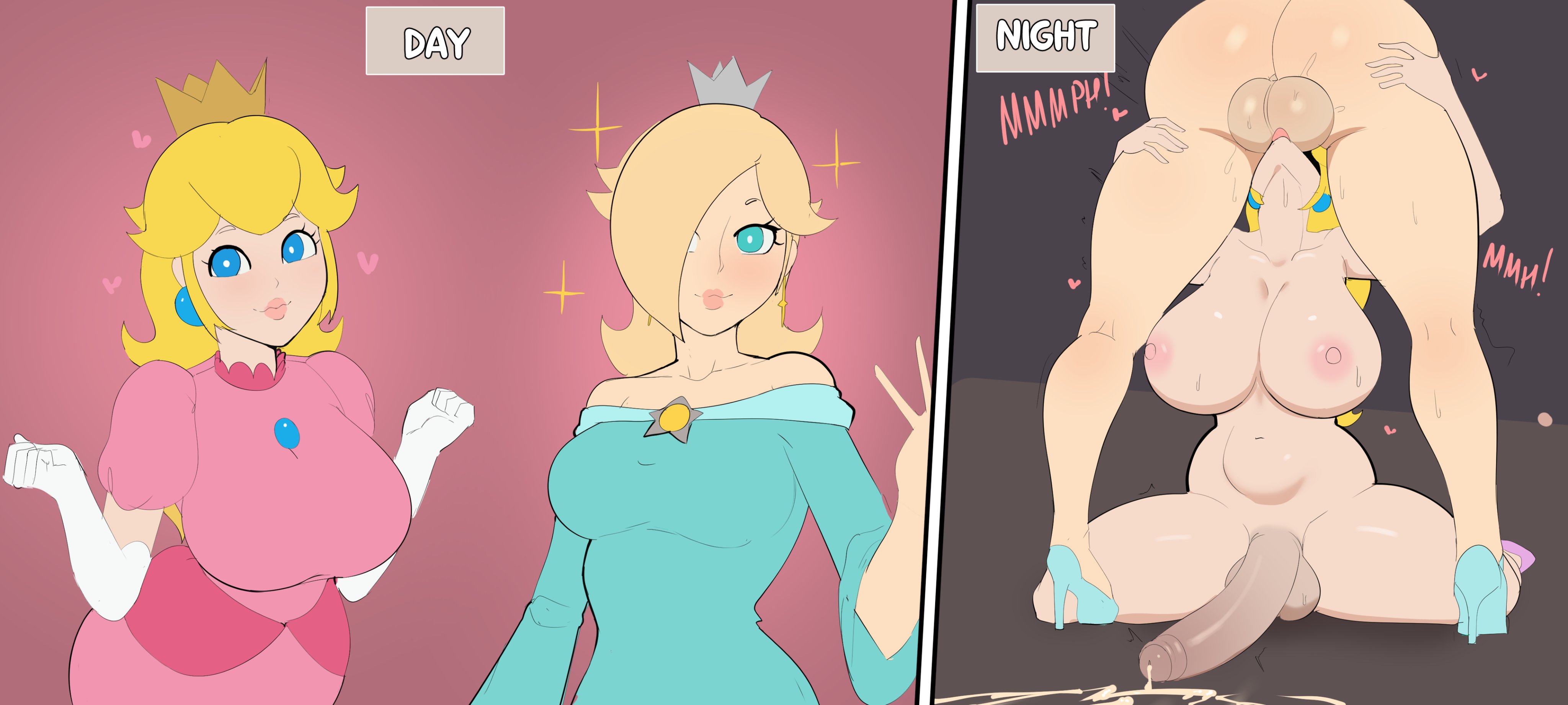 2026, 2d, 2d (artwork), 2d artwork, 2futas, absurd res, absurdres, areola, areolae, ass, ballsurfing, belly, belly bulge, big ass, big ass (futa), big balls, big breasts, big cock, big hips, big penis, blonde hair, blowjob, blue eyes, breasts bigger than head, bubble ass, bubble butt, butt, child bearing hips, cum, cumshot, curvaceous, curvy, curvy body, curvy female, curvy figure, curvy hips, deepthroat, ejaculation, ejaculation while pentrated, english, english text, face fucking, fellatio, full body, futa on futa, futa only, futanari, g3mma, hair over one eye, hands-free, handsfree ejaculation, hi res, high resolution, hourglass figure, huge ass, huge breasts, huge cock, huge penis, intersex, intersex/intersex, kneeling, kneeling oral position, large ass, large breasts, large butt, large cock, large hips, large penis, light skin, light-skinned futa, long hair, looking pleasured, mario (series), moan, moaning, moaning in pleasure, naked, naked futa, nintendo, nipples, nude, nude futa, nudity, oral, oral penetration, oral sex, orgasm, orgasm from oral, princess peach, princess rosalina, slim, slim waist, stomach, straight hair, sword swallowing position, text, thick, thick ass, thick hips, thick legs, thick penis, thick thighs, thighs, throat bulge, throat fuck, throat swabbing, tongue, tongue out, tongue out blowjob, tongue out deepthroat, tongue out during fellatio, tongue out fellatio, voluptuous, voluptuous futa, waist, wide hips
