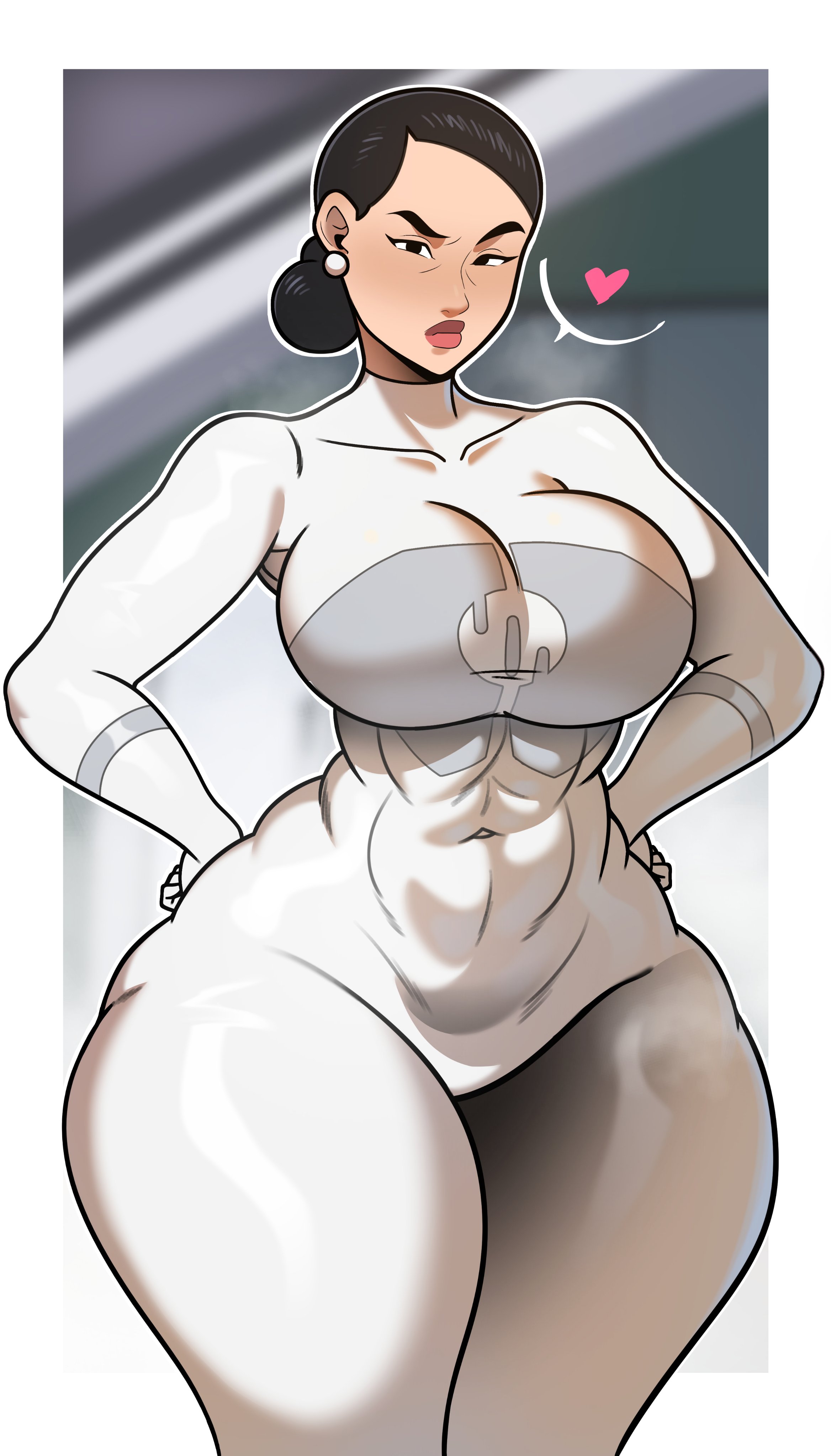 1girls, 2d, 2d (artwork), badblue98, debbie grayson, debbie grayson (viltrumite), female, female focus, female only, invincible, invincible (tv series), light skin, light-skinned female, looking at viewer, omni-mommy, postblue98, skin tight, solo, thick thighs, thighs, viltrumite uniform, wide hips
